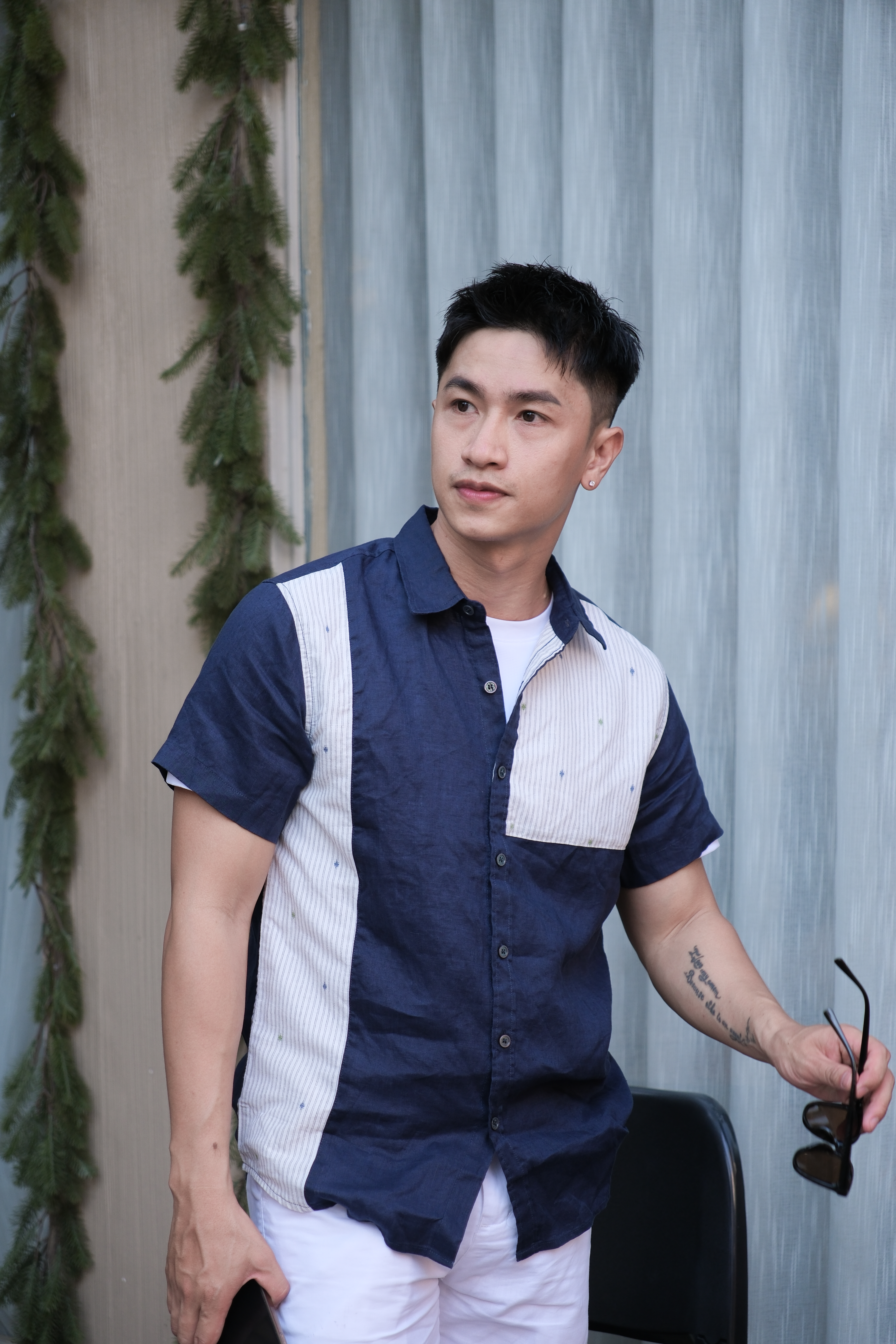 SA34 - Áo sơ mi nam tay ngắn vải lanh thoáng mát phong cách Nhật Bản kẻ sọc phối màu trắng xanh ngọc_thumbnail_15