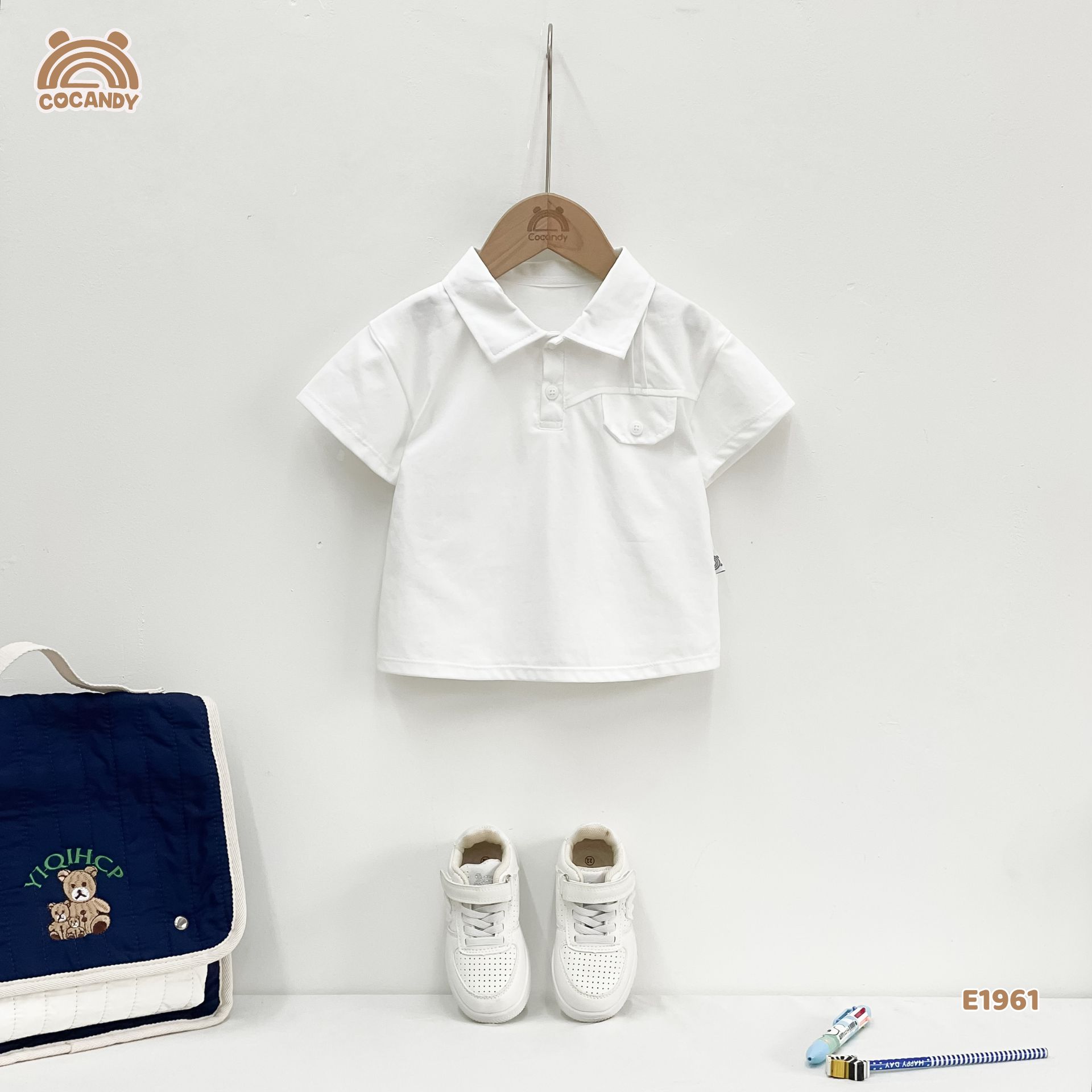 Áo cộc polo cotton TRẮNG đáp nắp ngực_thumbnail_1