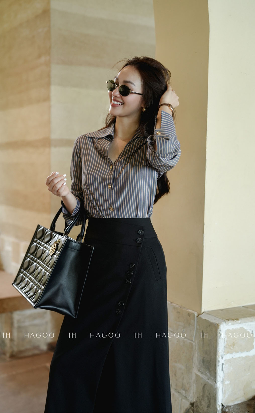 Chân váy vạt lệch khuy trang trí HAGOO_thumbnail_7