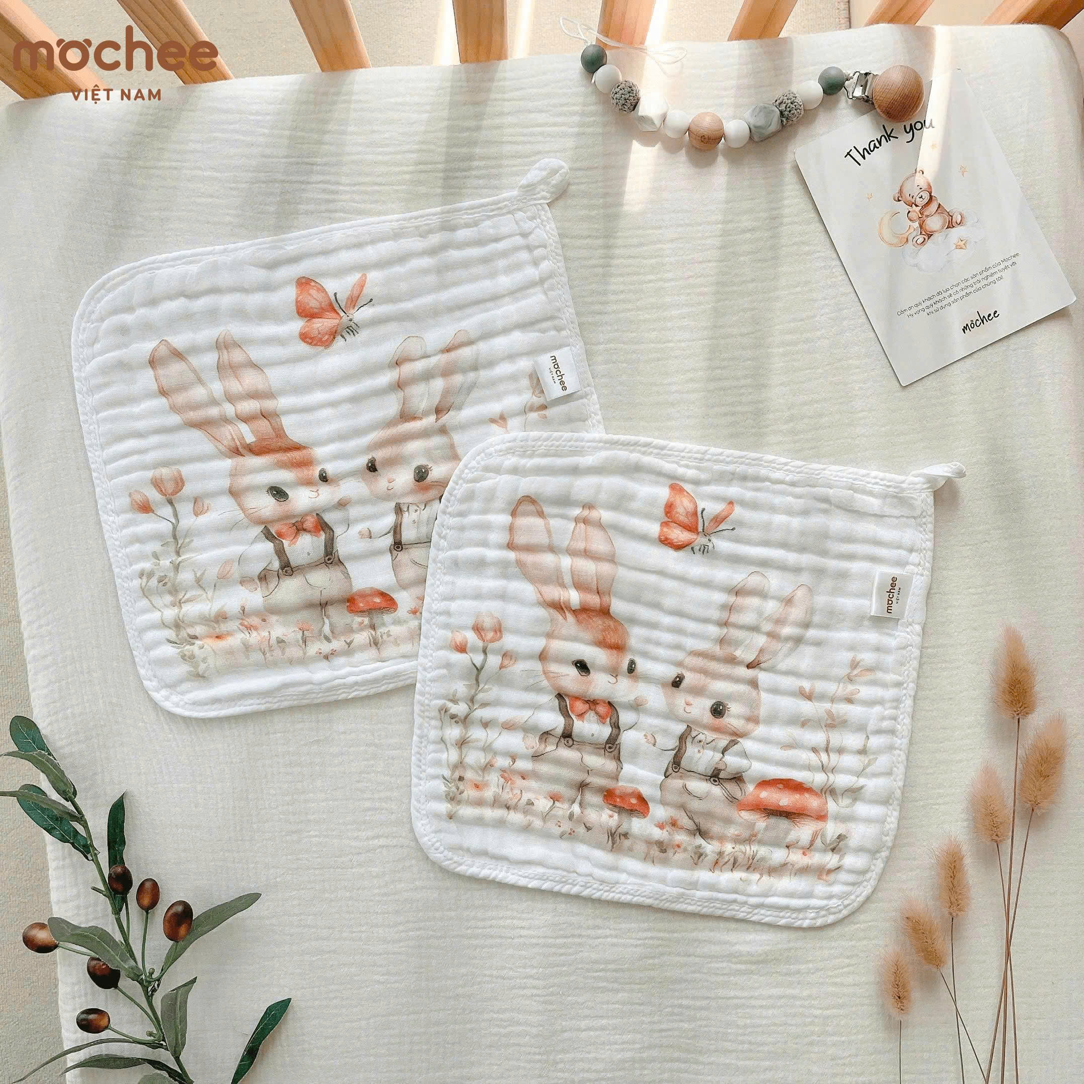 Set 3 Khăn sữa xô 6 lớp MOCHEE (30x30cm)