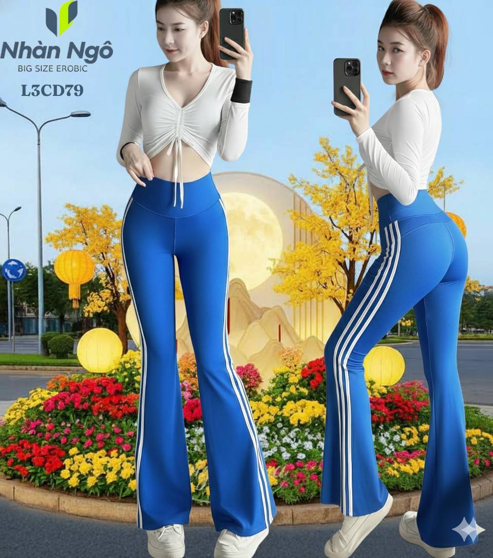 Set Tập Thể Thao Nữ Croptop Rút Dây phối màu Quần Ống Loe Cạp Cao L3CD_thumbnail_2