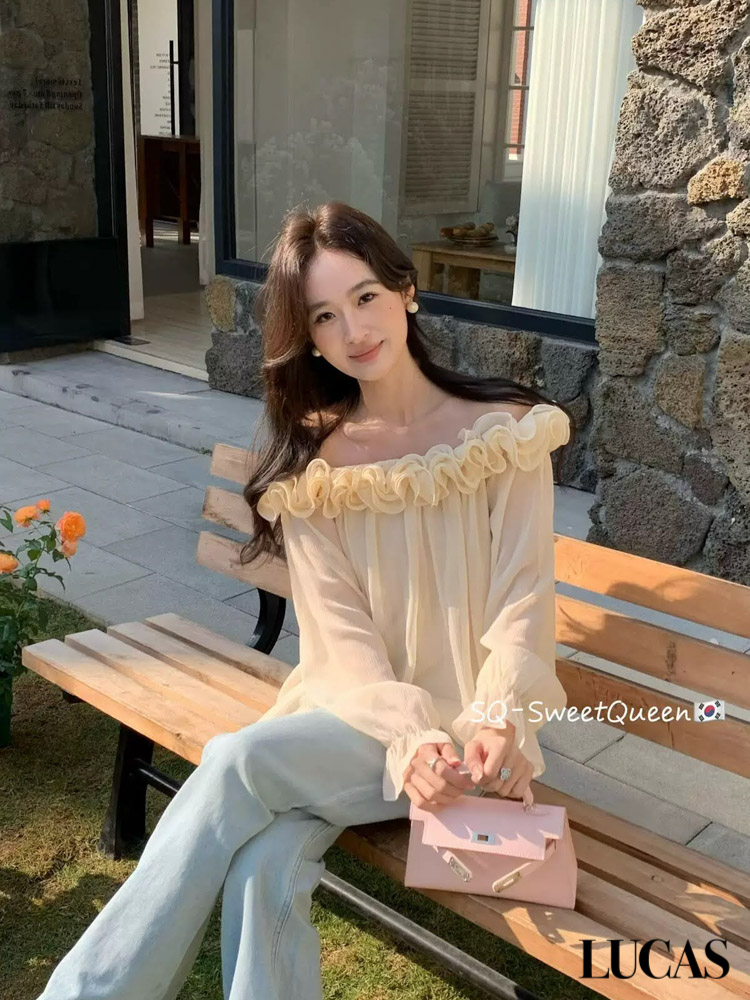 Áo sơ mi trễ vai voan bèo ngang ngẹc chun cổ tay SQ_thumbnail_2