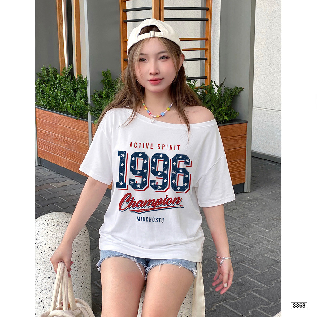 Áo thun nữ lệch vai form rộng chất thoáng mát Miucho 3868_thumbnail_4