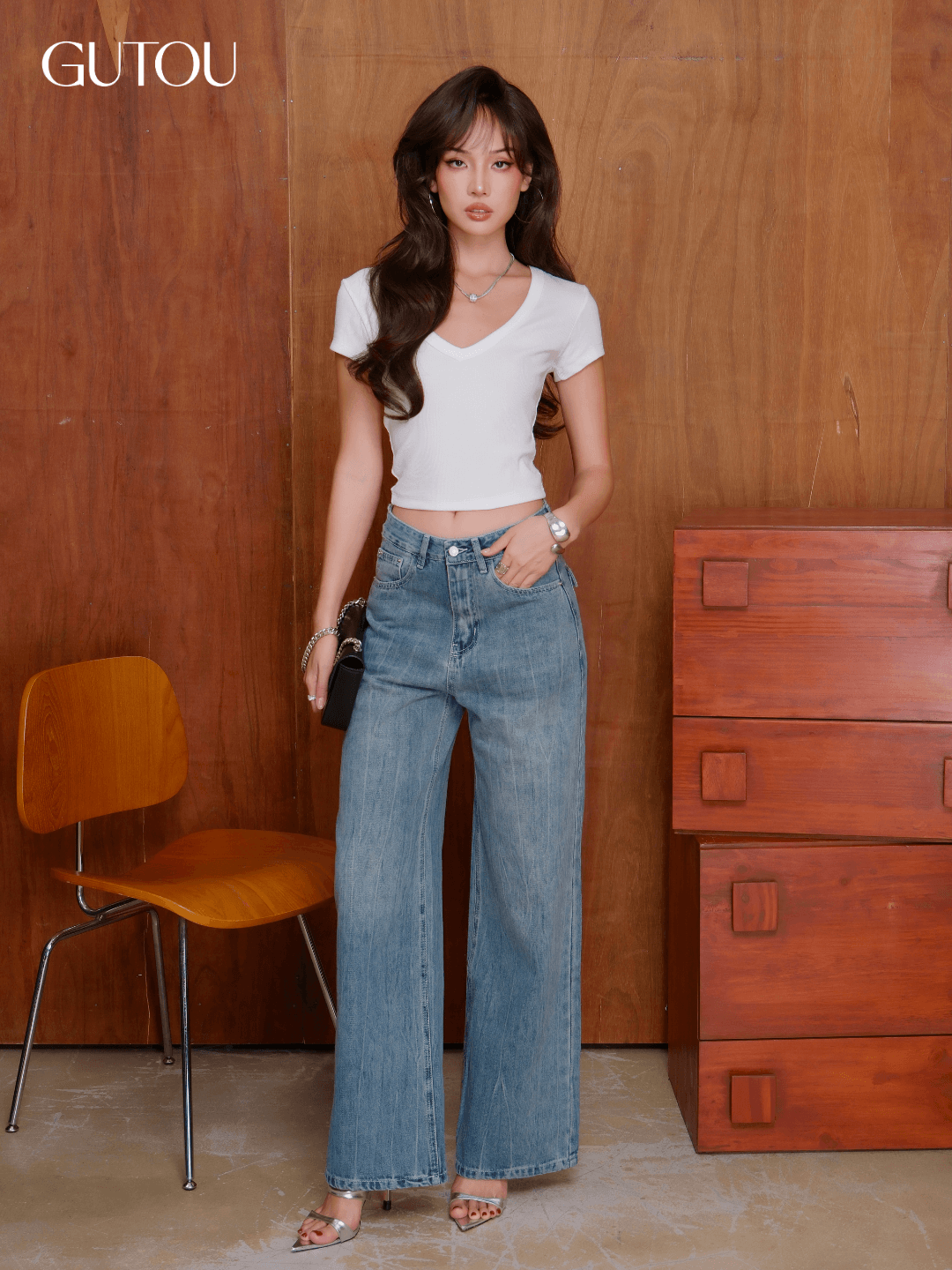 [ GUTOU ] Quần Jean Suông Basic Wash Gãy_thumbnail_2