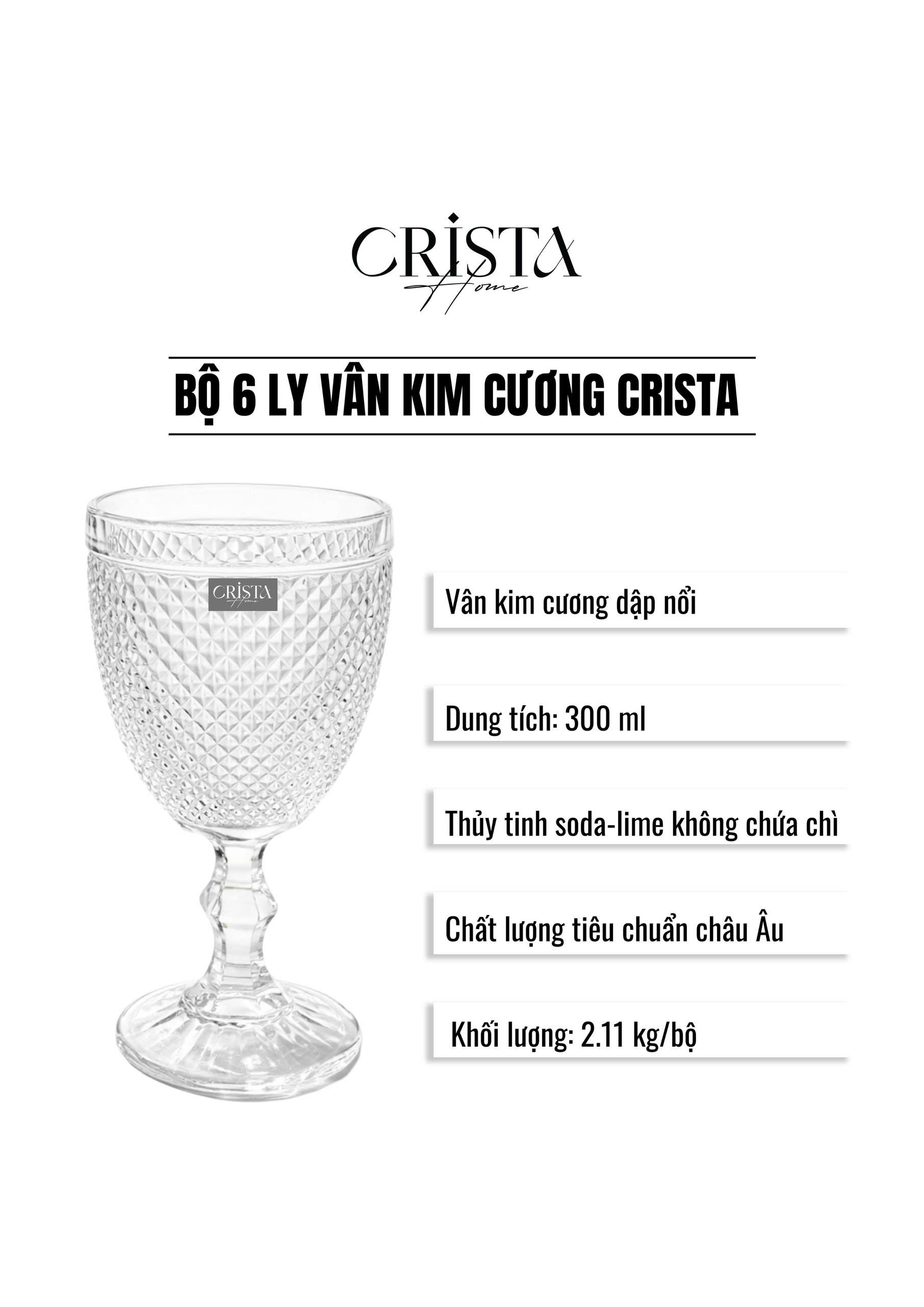 Bộ 6 ly thủy tinh CRISTA HOME  vân kim cương màu Pastel 300ml_thumbnail_8