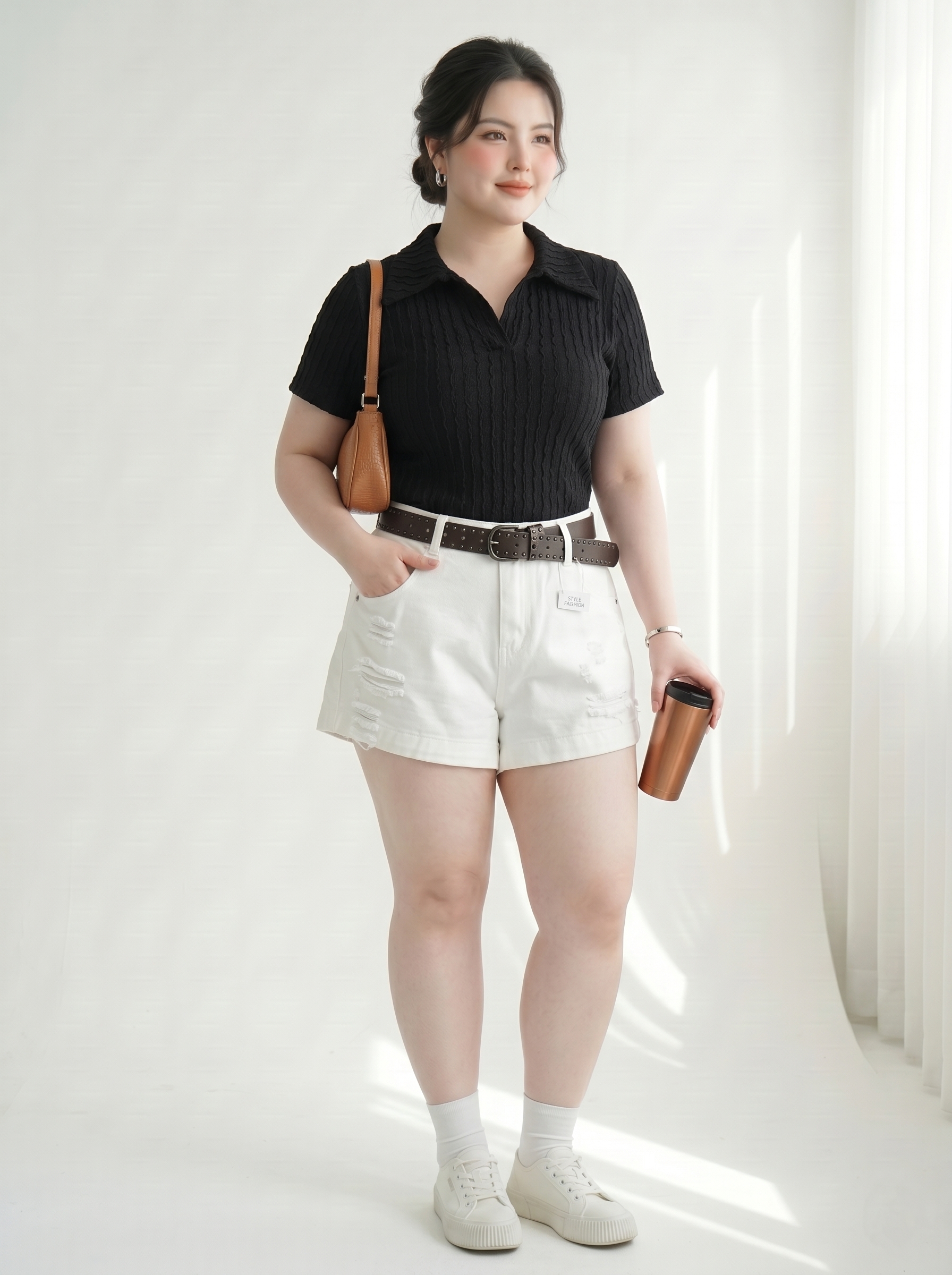Quần Short Jean Lưng Thun Bigsize Thêu Mèo Dễ Phối - Trắng - Size 30-35 - T-QSJ1325