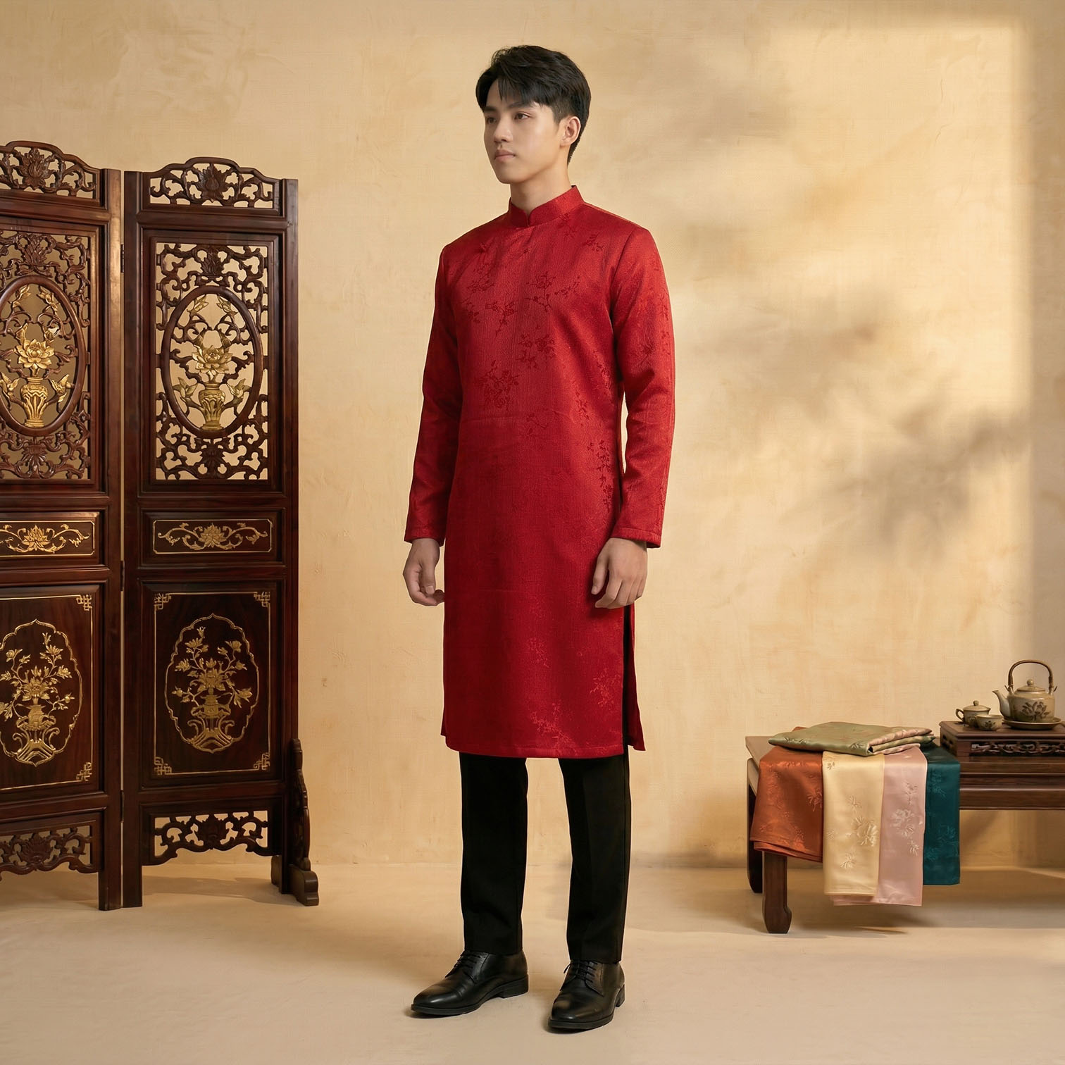 Áo Dài Nam Cách Tân Mặc Tết Cưới Hỏi - Vải Tafeta Vân-NA26-11_thumbnail_9