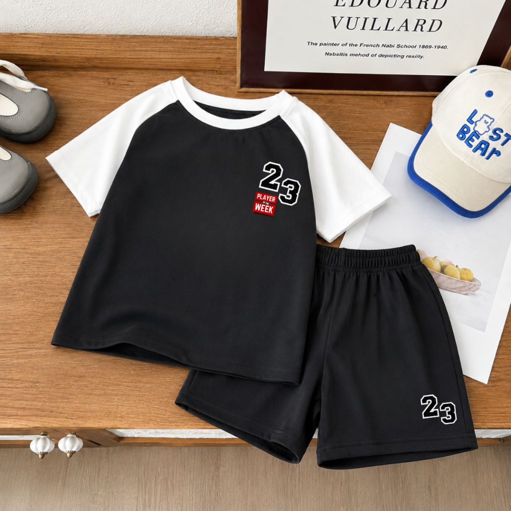 Set bộ bé trai phối màu hình 