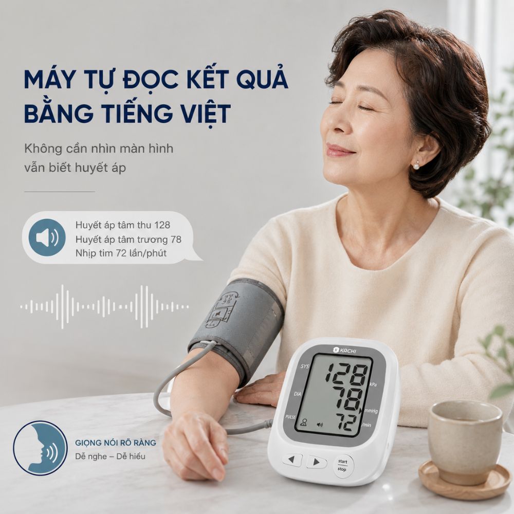 Máy đo huyết áp bắp tay Kachi JN-163B MK | Trợ lý AI đọc kết quả tiếng Việt | Hỗ trợ người cao tuổi mắt kém