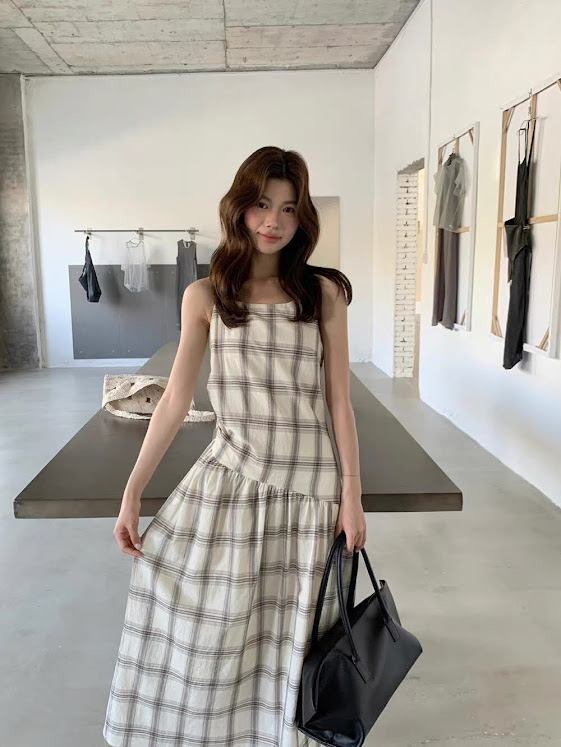 Lucas - Set áo zile cổ tròn caro + chân váy caro xòe dáng dài_thumbnail_2