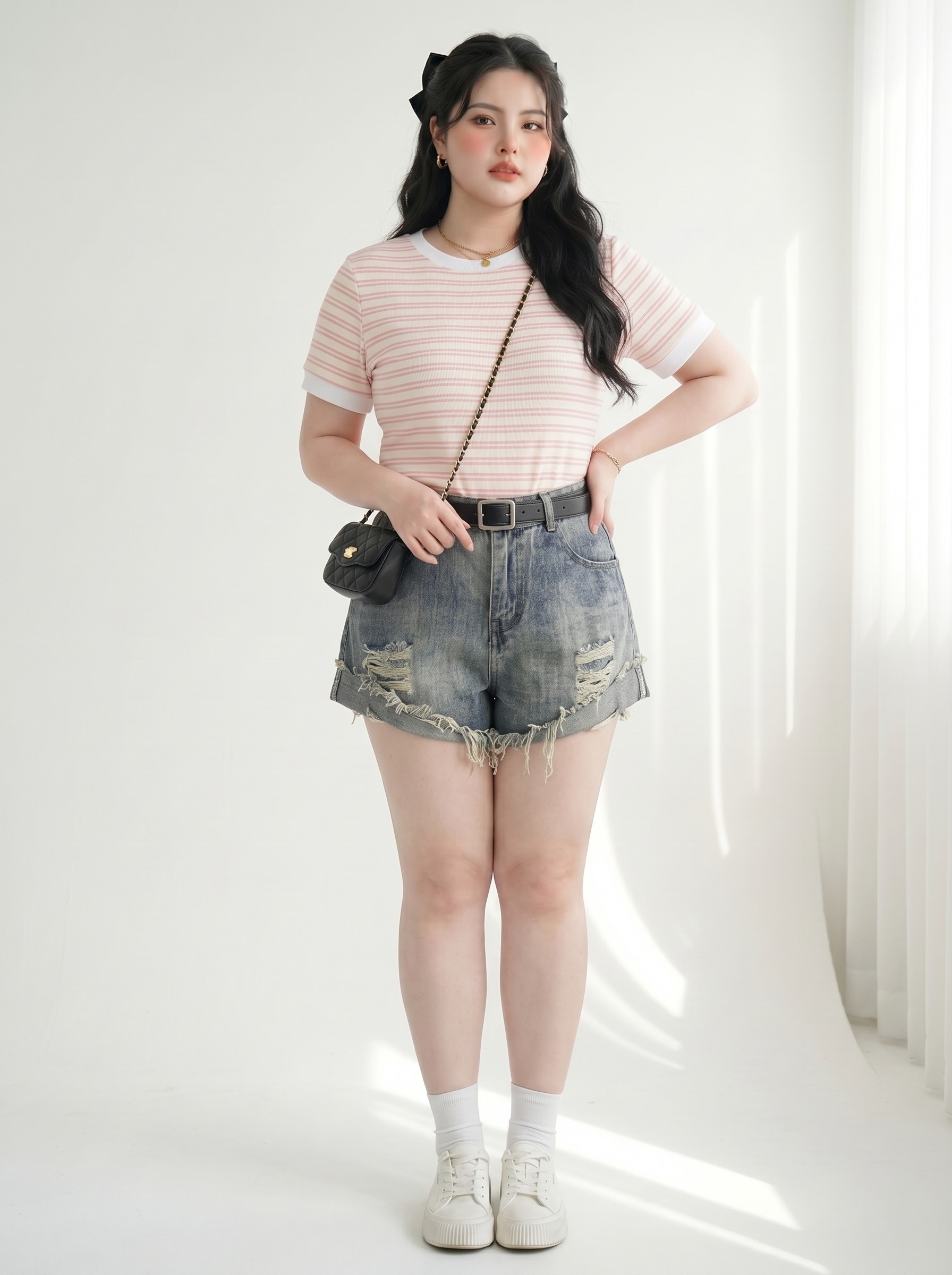 Quần Short Jean Rách Bigsize Cạp Cao Gọn Bụng Dễ Phối - Xám Wash - Vừa 55-90kg - T-QSJ10038