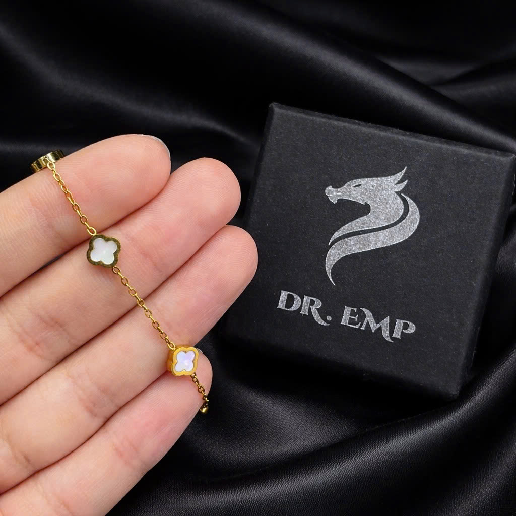 vòng tay mạ vàng charm nhiều cỏ bốn lá xà cừ trắng mini mảnh_thumbnail_2