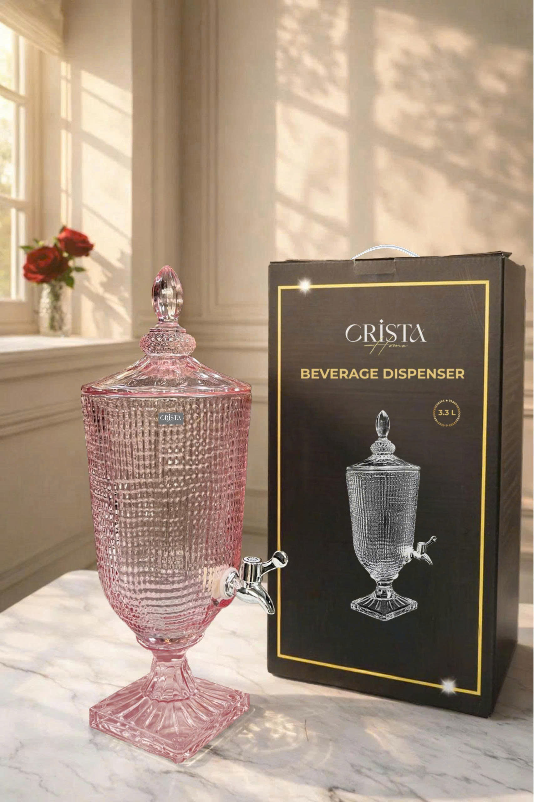 Bình thủy tinh CRISTA HOME vân lưới dập nổi có vòi triết  3.3L_thumbnail_22