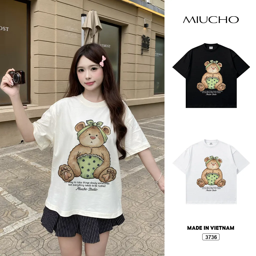 Áo thun nữ form boxy hoạt hình gấu nhỏ đáng yêu Miucho 3736