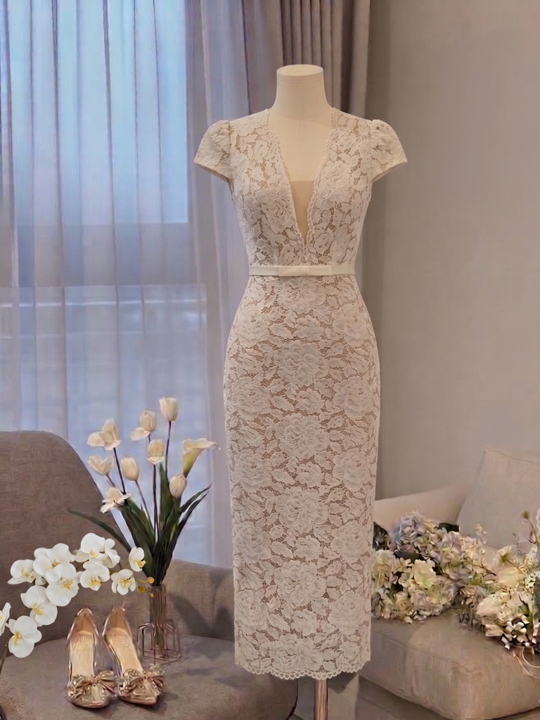 Đầm Bút Chì Nơ Eo Hoa Hồng
