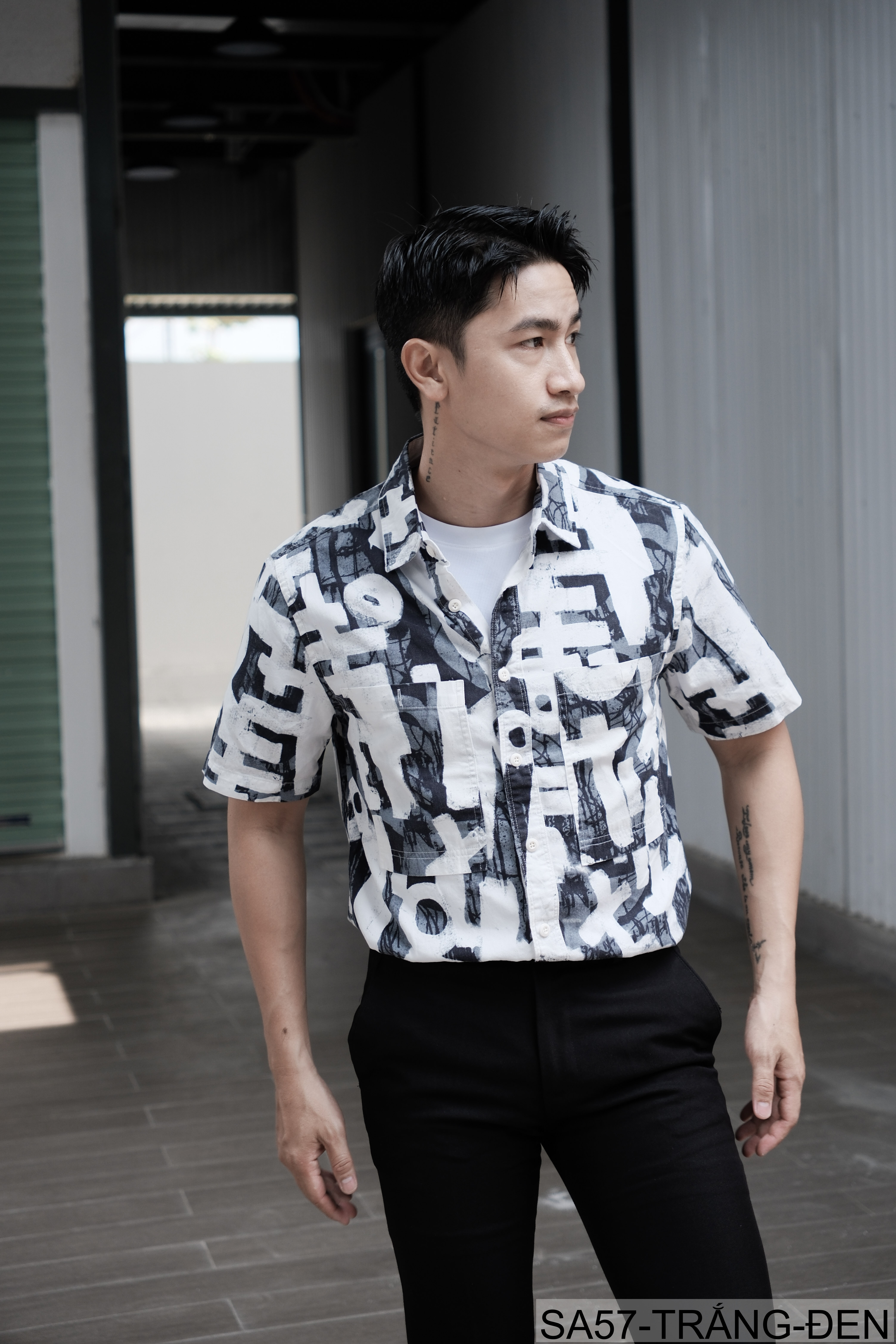 SA57 - Áo sơ mi nam tay ngắn phong cách Nhật Bản họa tiết nghệ thuật, chất cotton thoáng mát, form regular_thumbnail_5