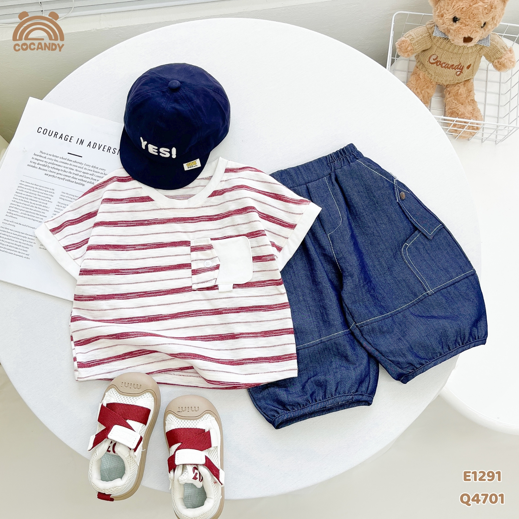 Áo cộc kẻ ĐỎ BE phối túi hòm thư_thumbnail_1