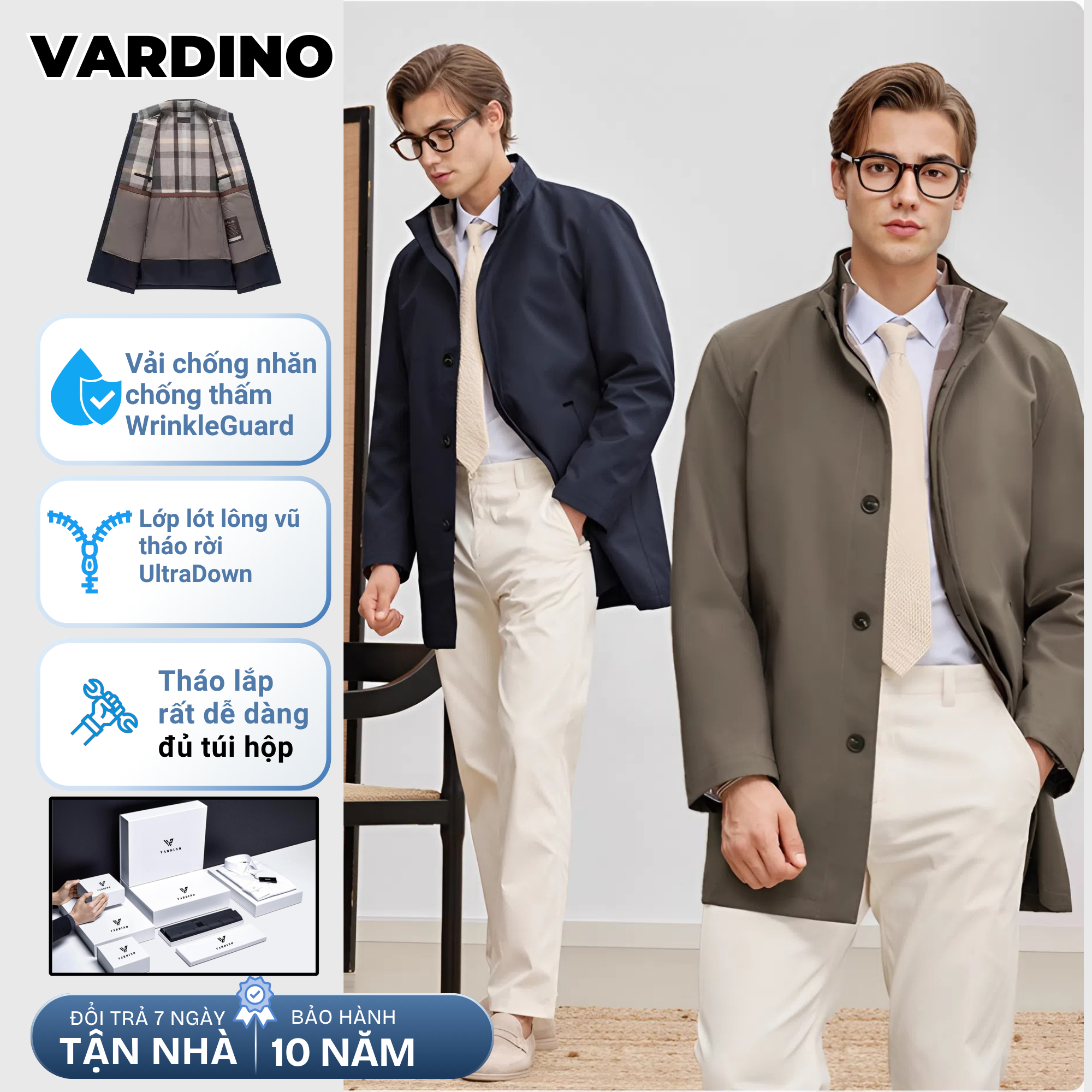 Áo khoác măng tô nam cổ đứng có lót tháo rời Vardino AK2526_thumbnail_2
