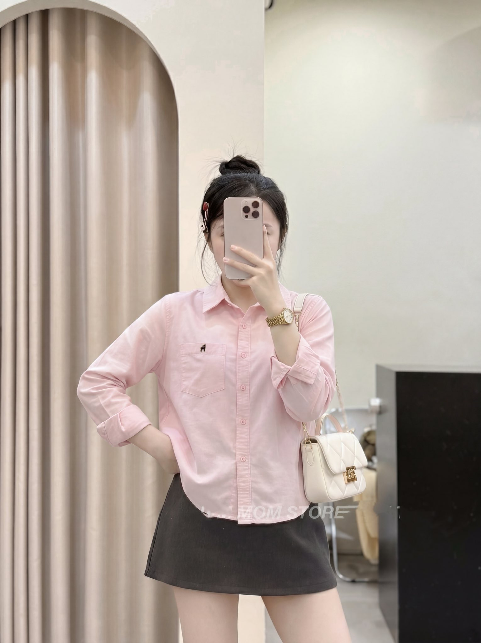 Áo Sơ Mi Nữ Oversize TD crt 1 túi thêu hươu 004.231 (C) (0687)