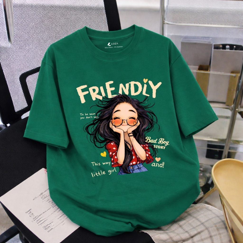 Áo phông nữ dáng rộng NA03 nhiều màu in hình cô gái chất liệu thun cotton co giãn 4 chiều Loza RT8540_thumbnail_5