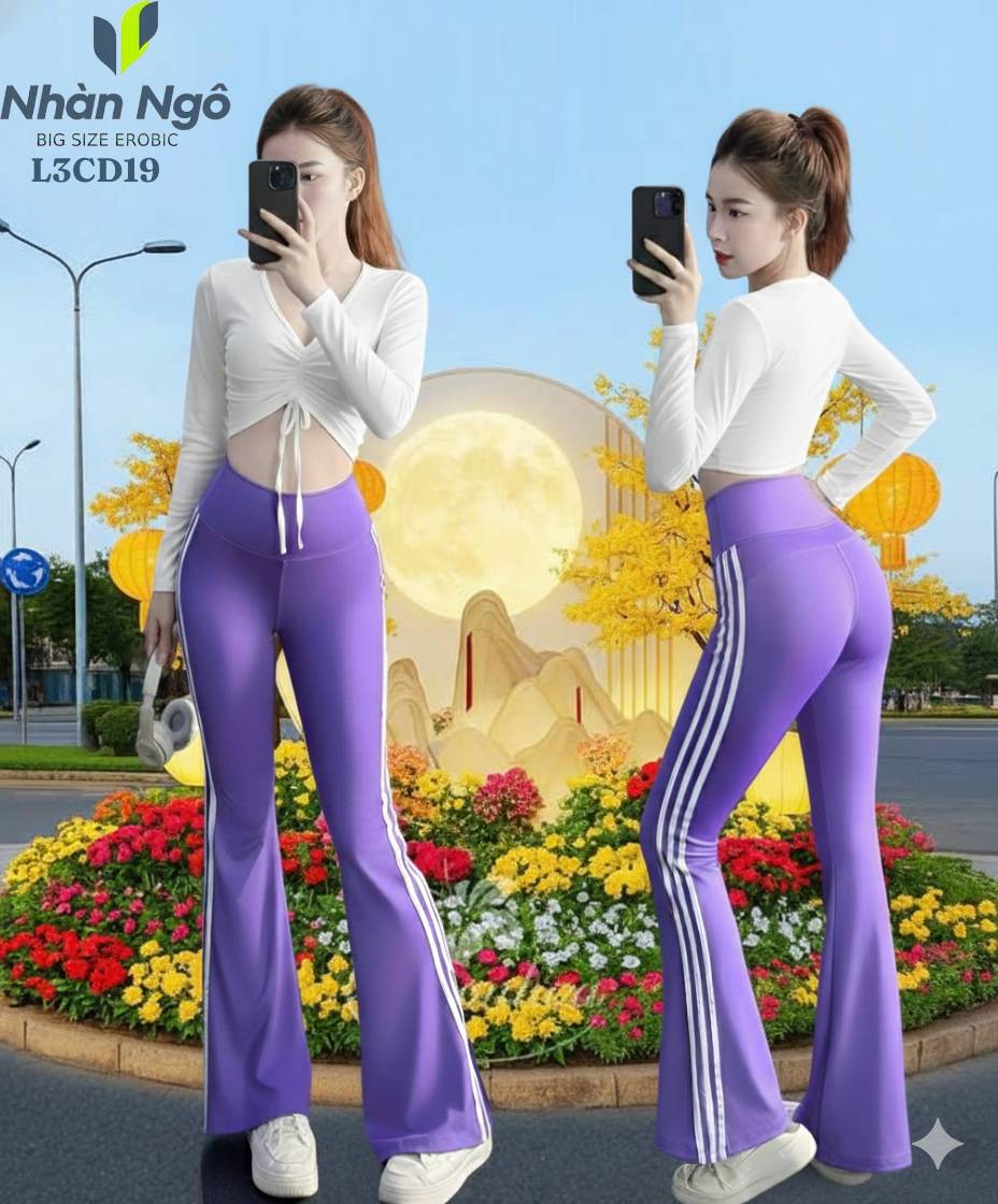 Set Tập Thể Thao Nữ Croptop Rút Dây phối màu Quần Ống Loe Cạp Cao L3CD_thumbnail_3
