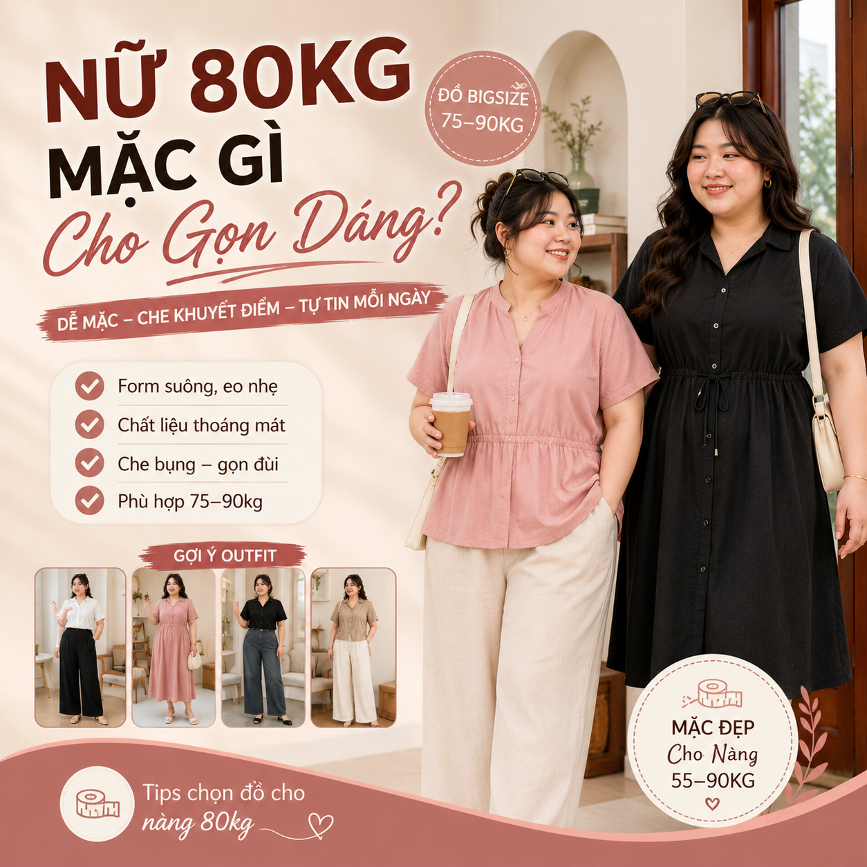 Nữ 80kg Mặc Gì Cho Gọn Dáng? Gợi Ý Đồ Bigsize Cho Nàng 75–90kg