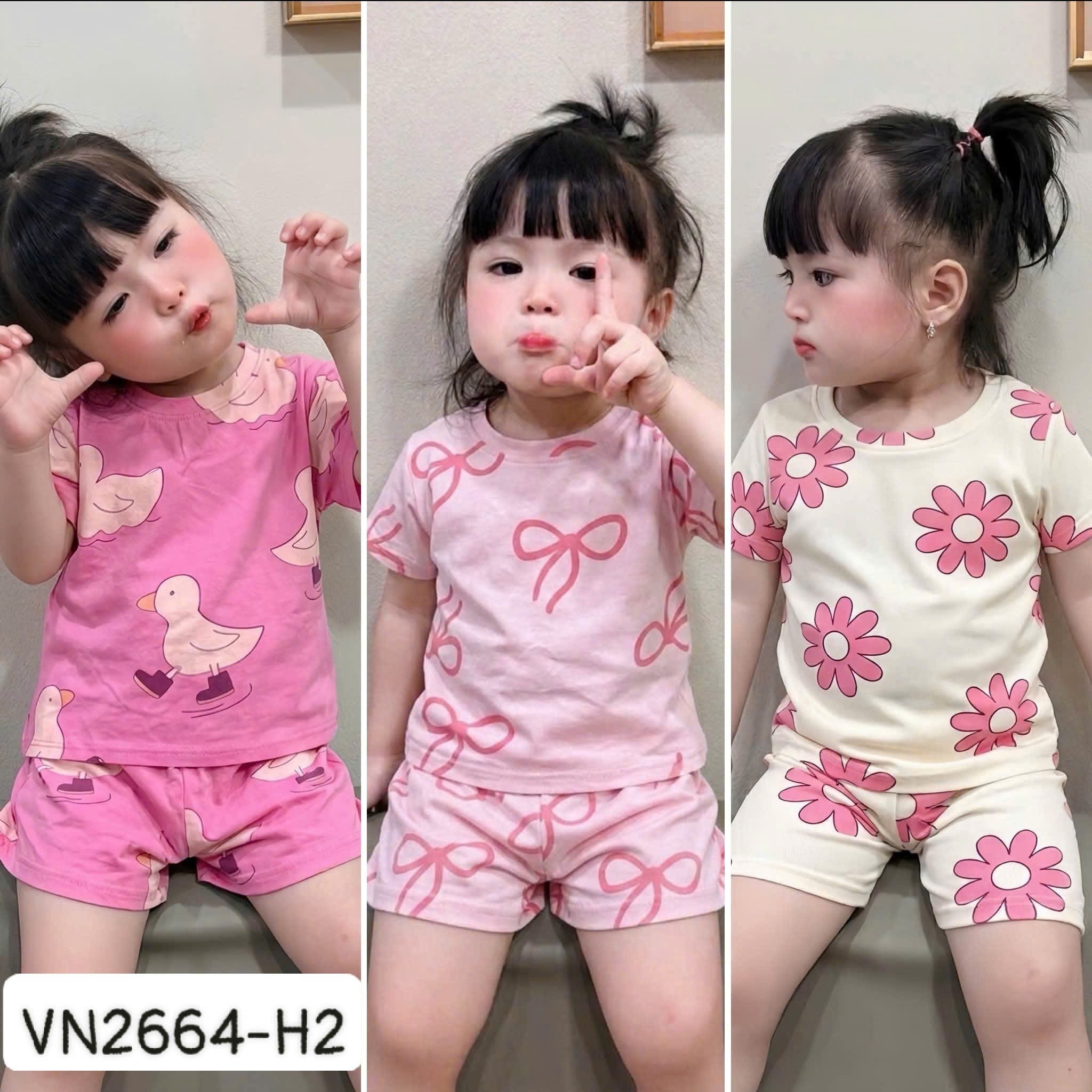 Set bộ cotton hồng hoa nơ BG