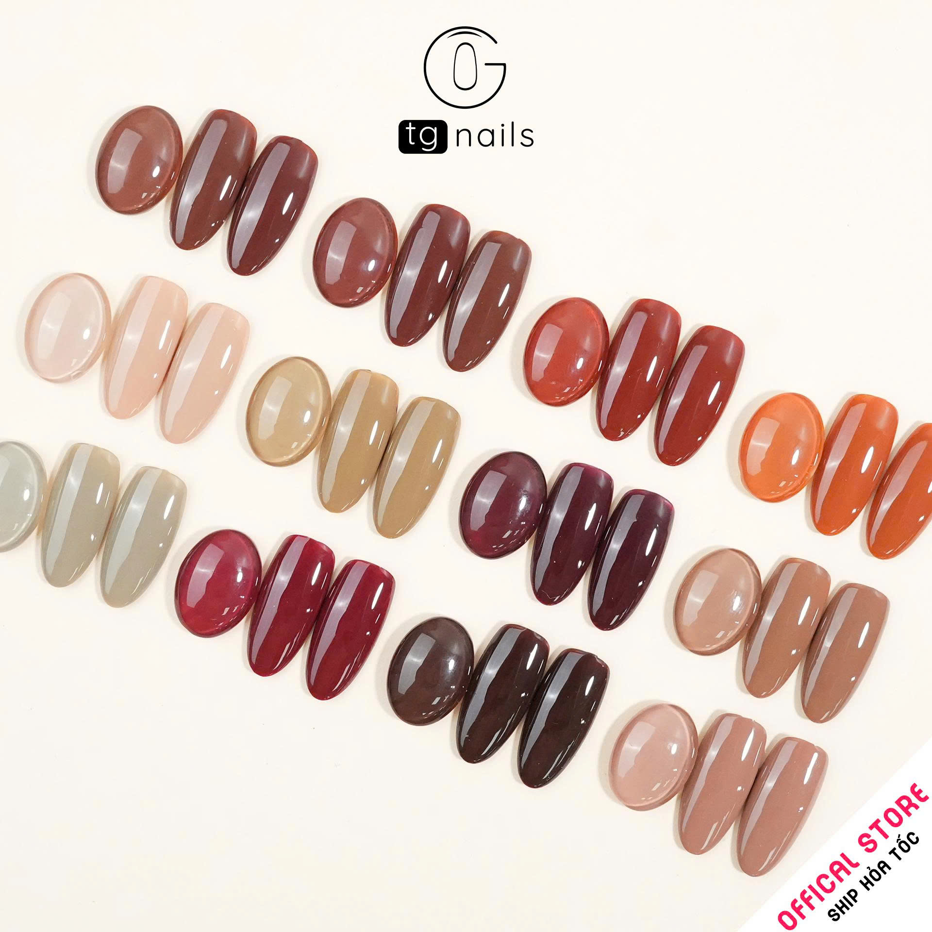 Sơn móng TG Nails gel. Khối lượng tịnh: 10g/ lọ. Nhãn hàng TG nail gel - Combo 12 màu Nâu Cam Cháy_thumbnail_2