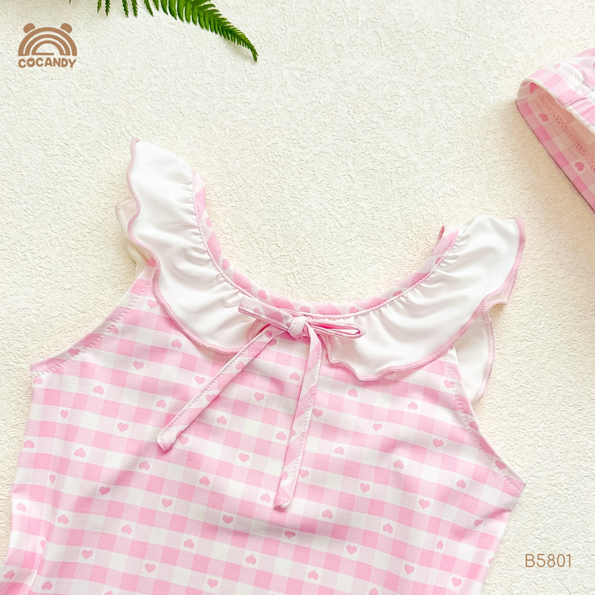 Bộ bơi caro HỒNG phối ren trắng_thumbnail_2