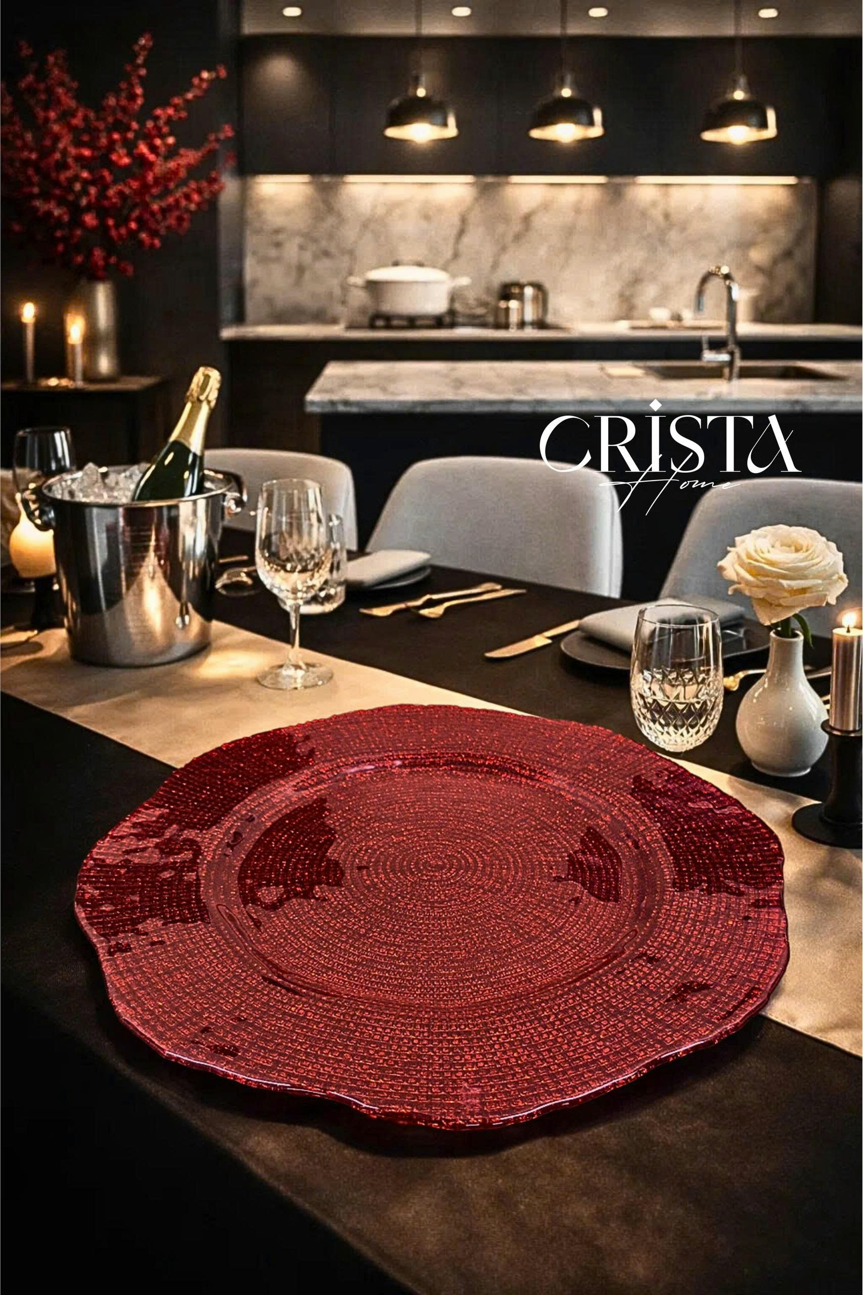 Bộ 2 đĩa thủy tinh CRISTA HOME Tròn hoa đào 34 + 30 cm, 60225_thumbnail_6