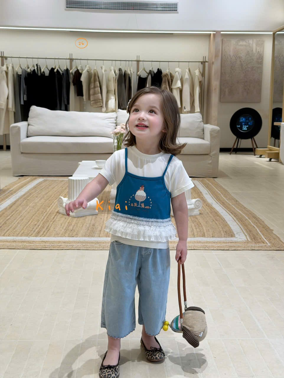 KA02 - Áo thun cộc tay mix 2 dây xanh hãng Kiai