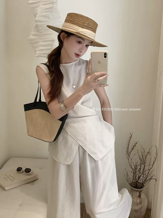 Set áo zile cổ tròn vạt đan + quần ống suông dáng dài YJIA_thumbnail_3