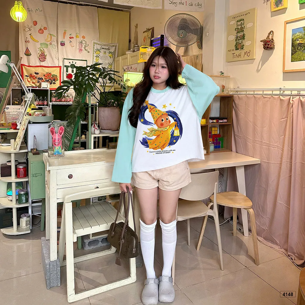 Áo thun tay dài boxy phối raglan Twinkle đáng yêu Miucho 4148_thumbnail_4