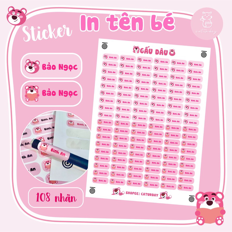 Set 108 sticker IN TÊN RIÊNG của bé