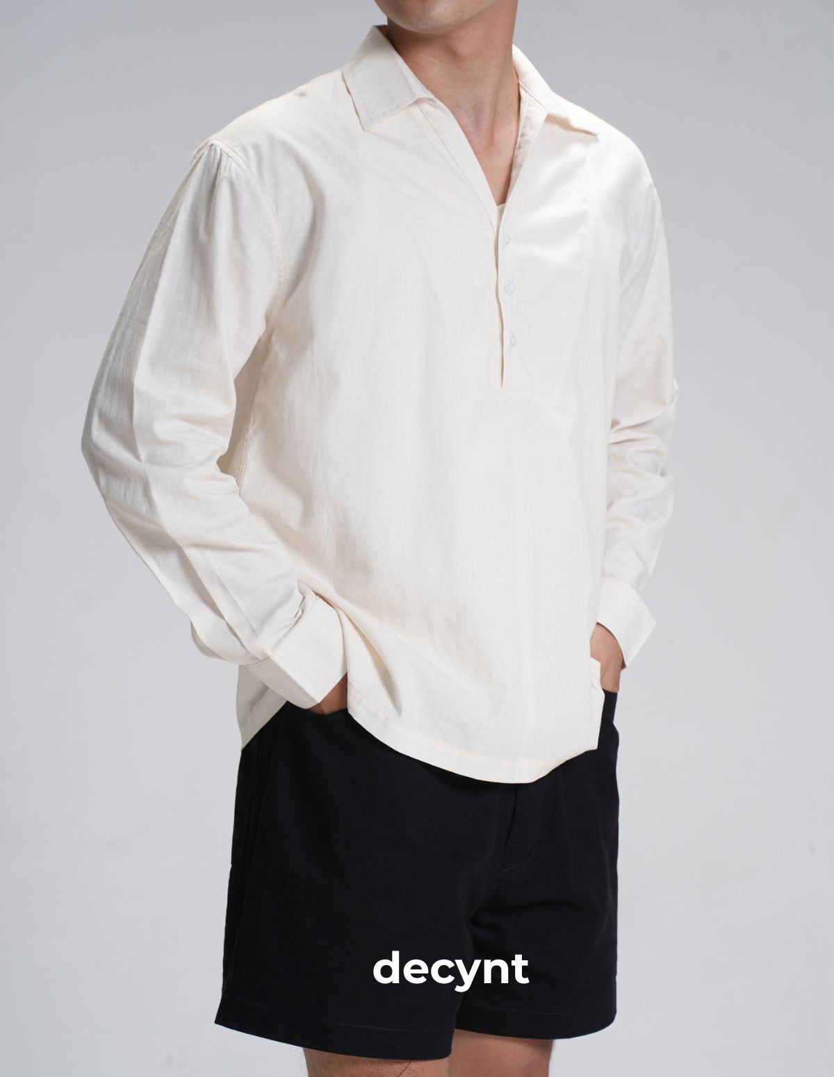 Linen Popover Shirt decynt - Áo sơ mi tay dài chất liệu linen cotton chui đầu, xẻ 2 bên_thumbnail_5