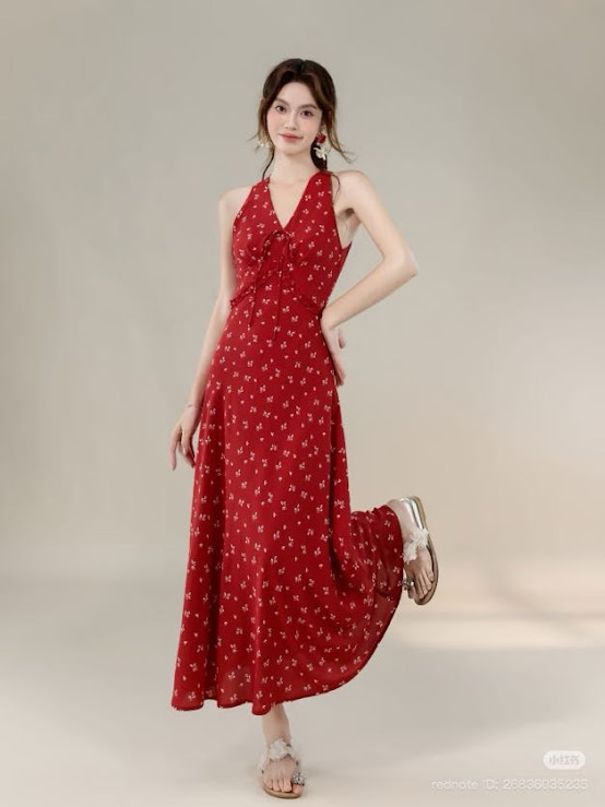 Lucas - Váy yếm maxi may chéo ngực buộc nơ chân xòe_thumbnail_5