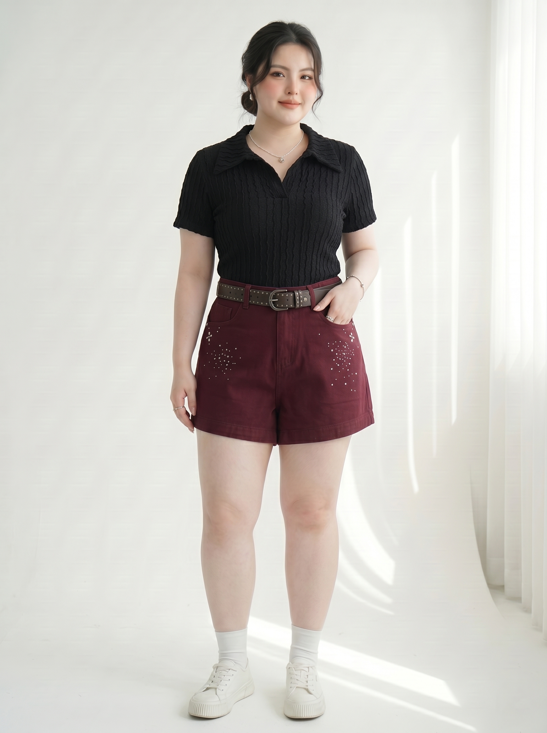 Quần Short Jean Ép Đá Bigsize Form Đứng Dễ Phối - Nâu Đậm/Đỏ Đô/Trắng - Size 30-35 - T-QSJ1322_thumbnail_2