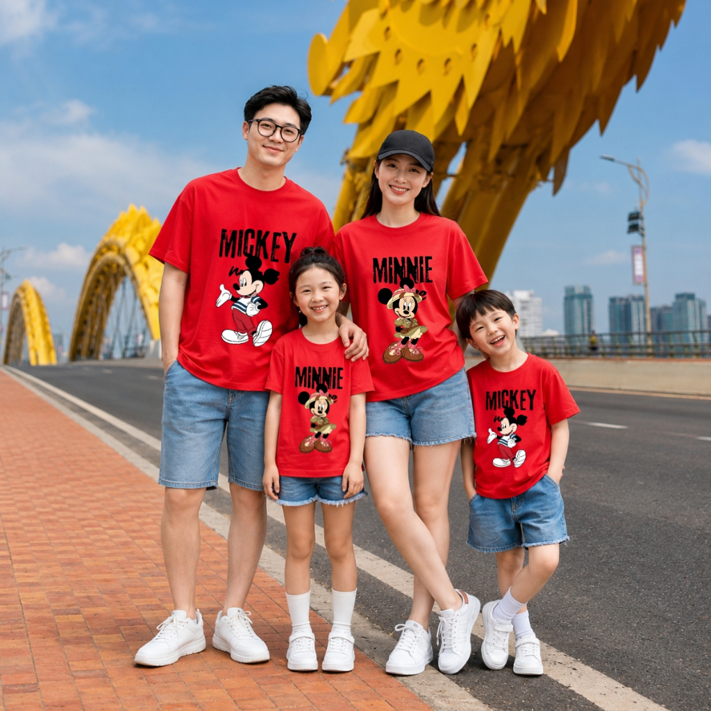 Áo phông gia đình 3,4,5 người in Mickey- Minnie- Áo đồng phục gia đình chất liệu thun cotton size 15-82kg – Mã GĐ022_thumbnail_1