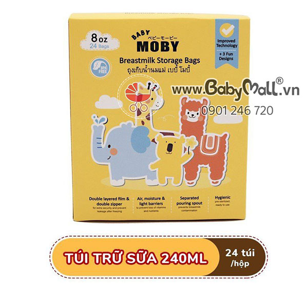 Túi trữ sữa Moby 240ml 24c/hộp