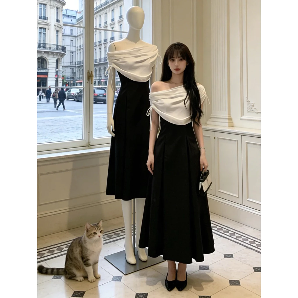 Đầm lụa trễ vai dáng dài trễ vai phong cách tiểu thư sang chảnh, đầm dự tiệc dáng xoè trễ vai Logastore_L103_thumbnail_2