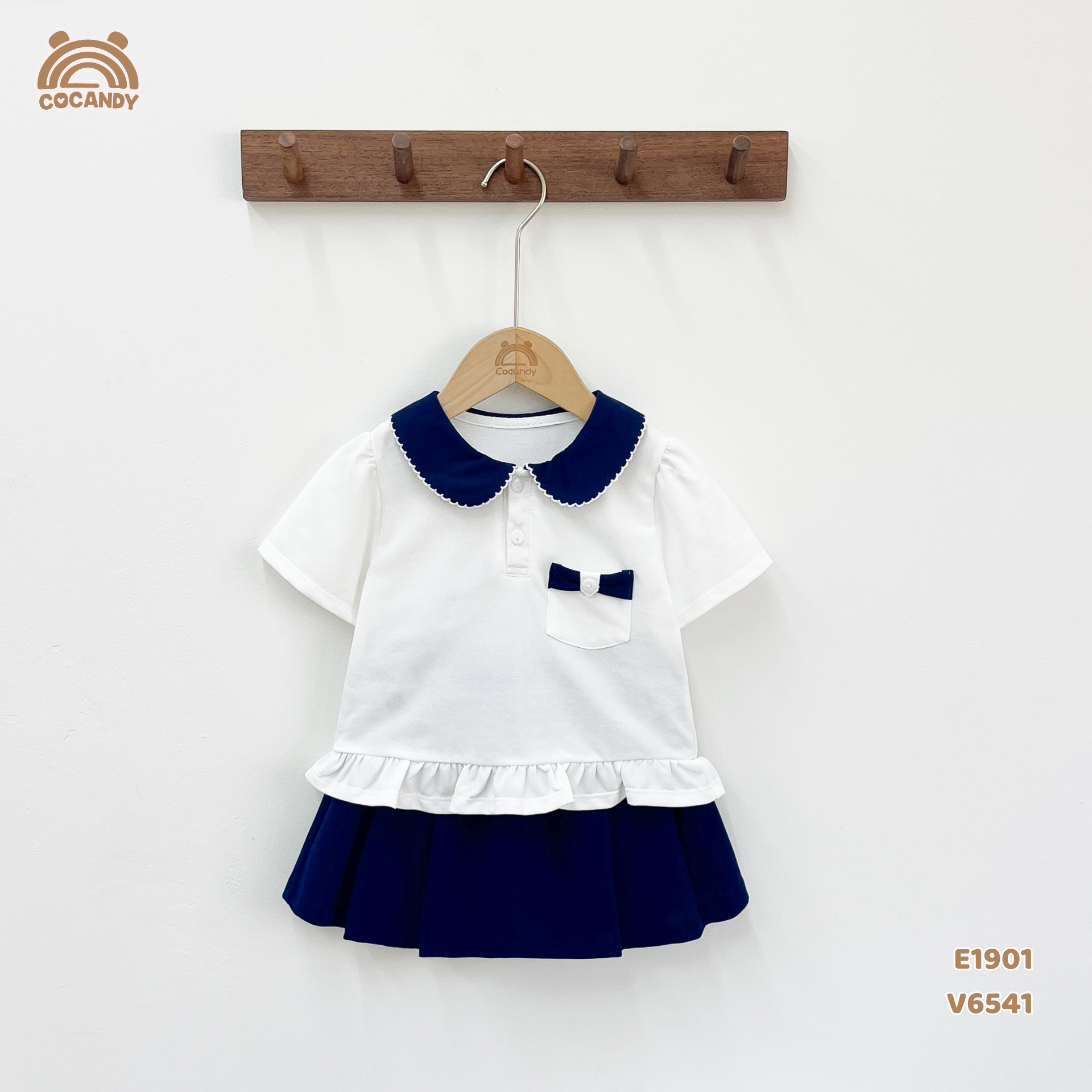 Áo cộc TRẮNG phối cổ túi nơ xanh navy_thumbnail_5