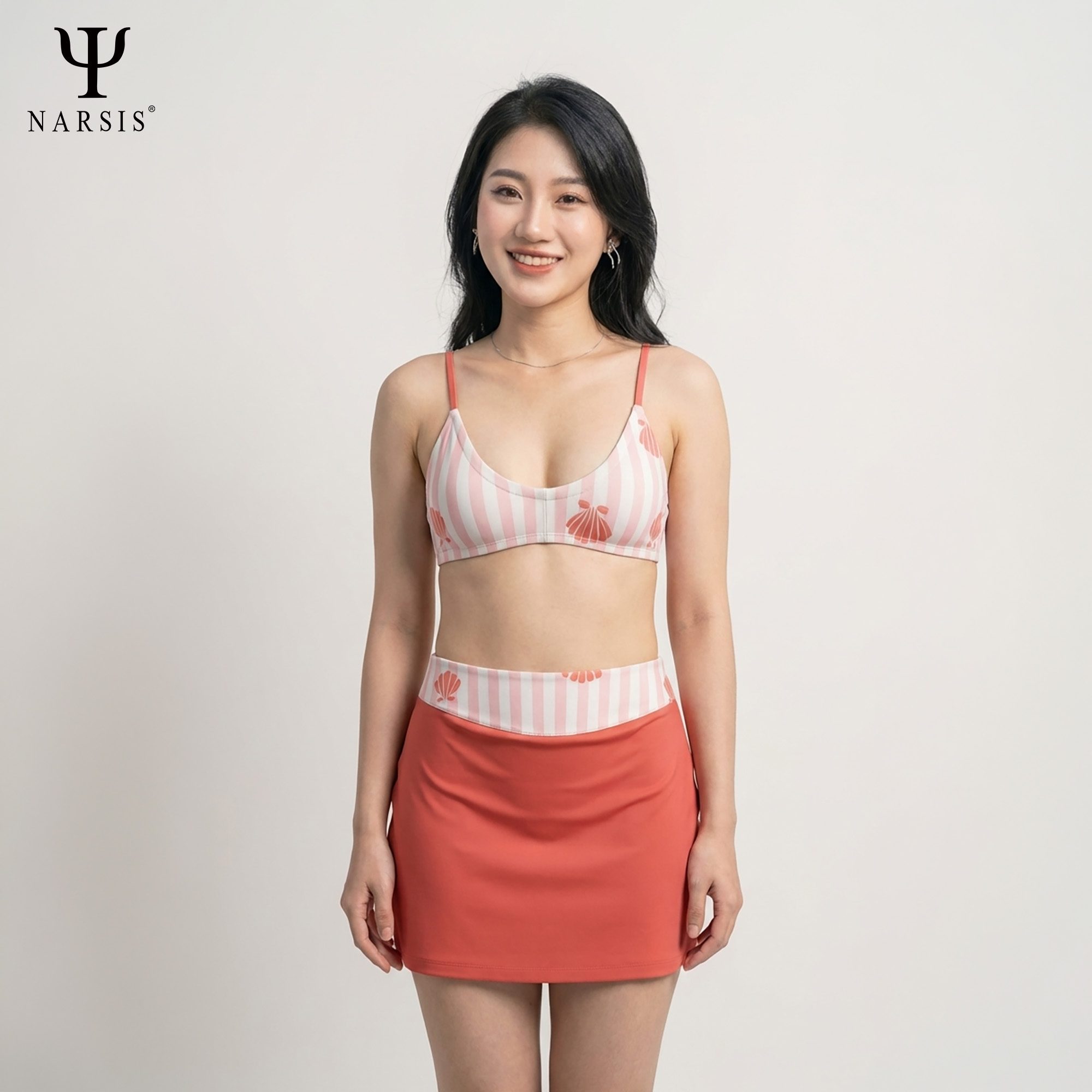 Bộ bơi nữ Narsis A25034: Set đồ bơi 2 mảnh kèm chân váy màu cam san hô_thumbnail_6