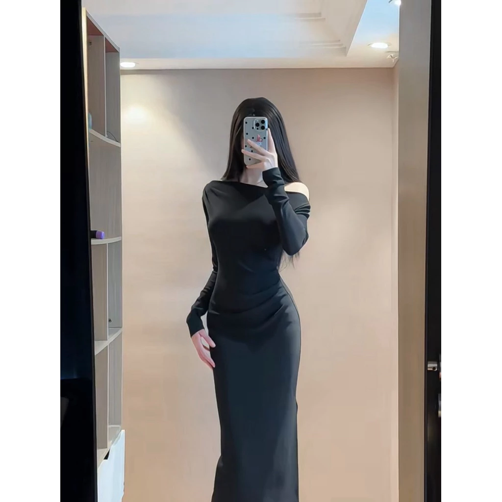 Váy dự tiệc lệch eo dáng dài ôm body, đầm body nhún eo dài tay Logastore_L197_thumbnail_6