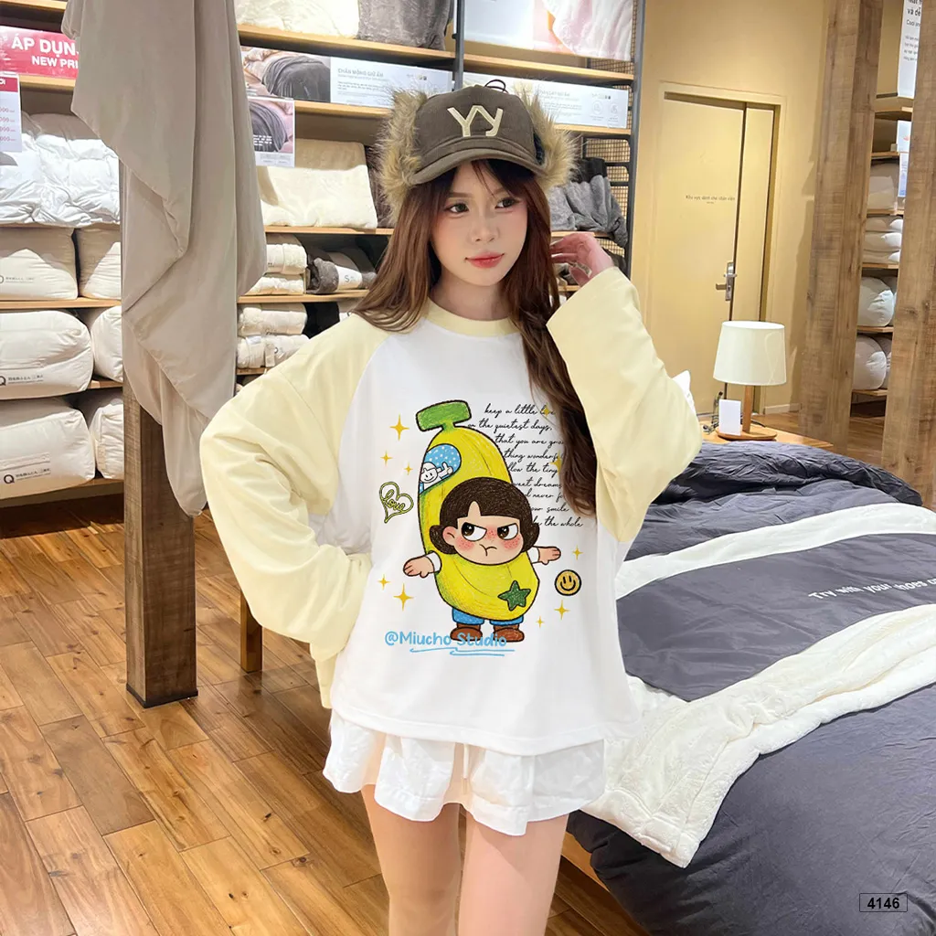 Áo thun tay dài form boxy phối tay Cartoon Miucho 4146_thumbnail_2
