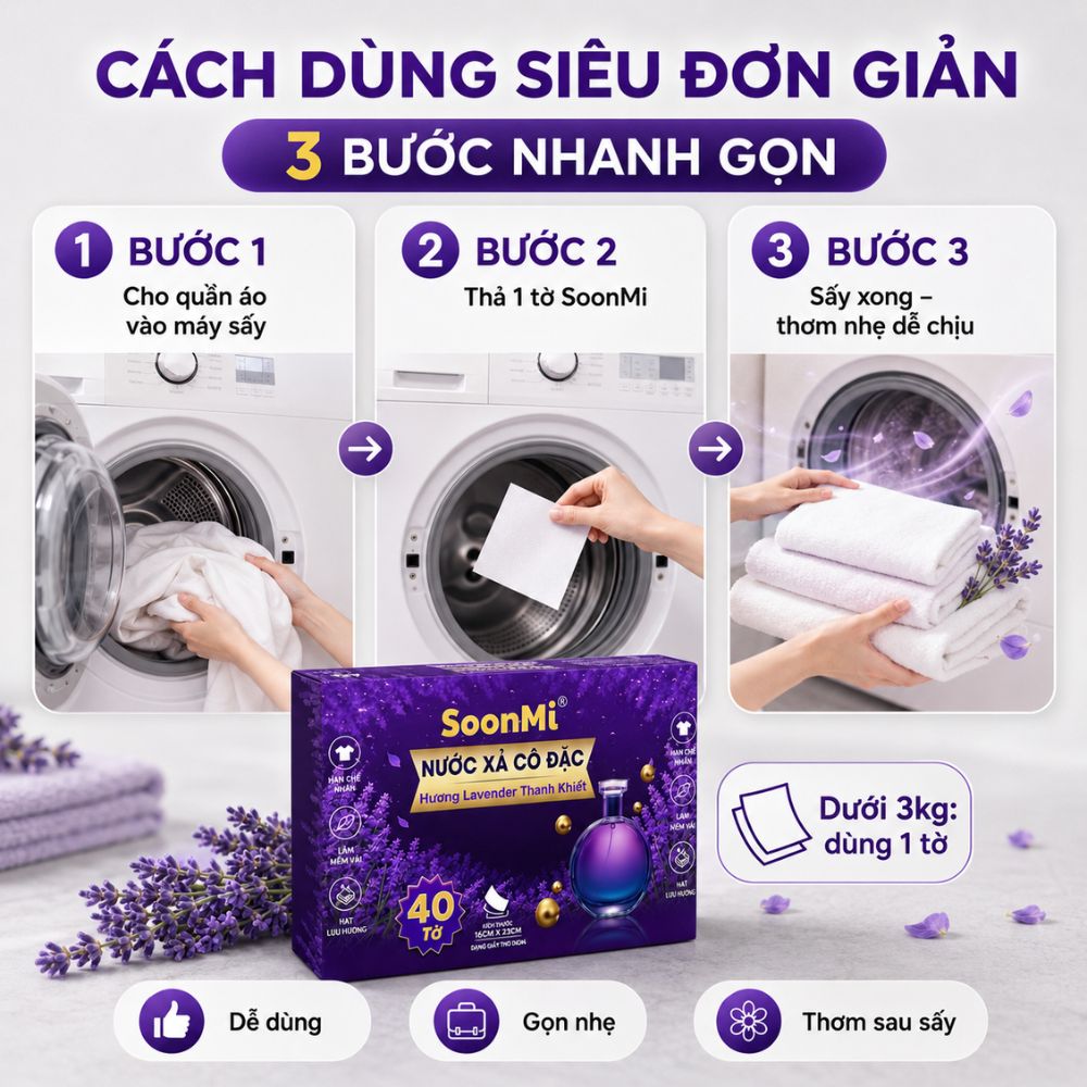 Giấy Thơm Quần Áo SoonMi Hương Lavender - chuyên dụng máy giặt sấy, máy sấy quần áo, khử mùi xe hơi, thơm tủ áo_thumbnail_4
