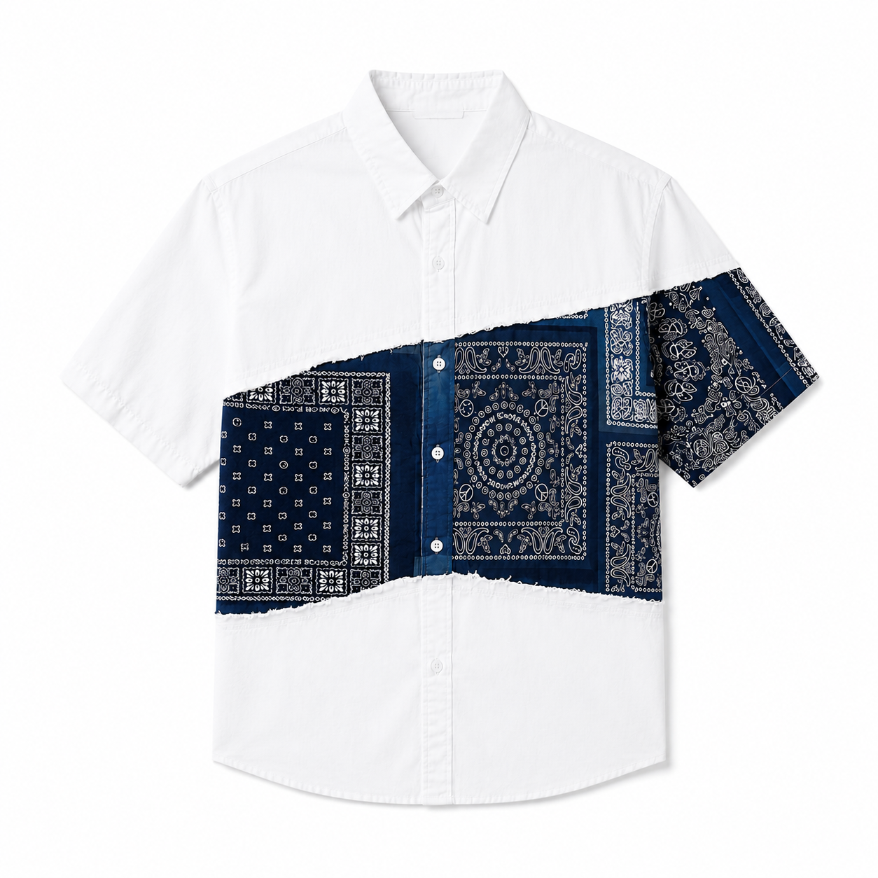 SB2 - Áo sơ mi nam ngắn tay phối màu bandana, cotton mát mẻ, dáng rộng streetwear mùa hè