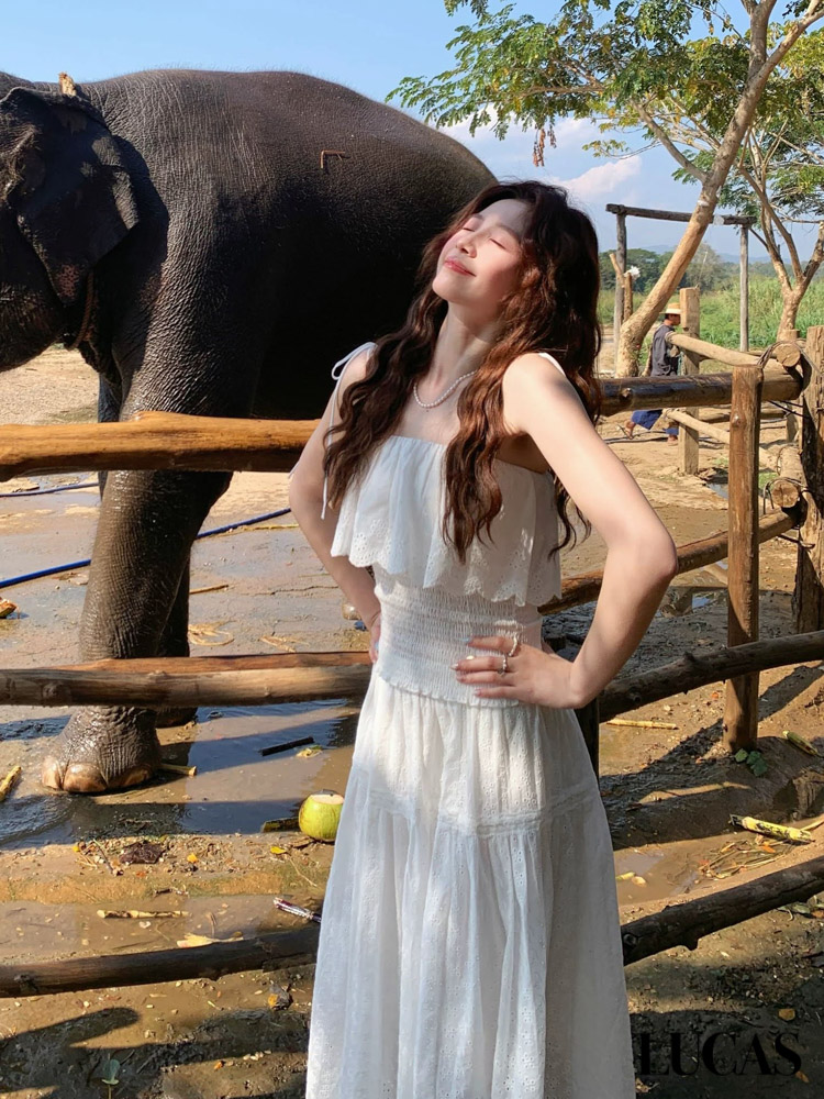 Váy 2 dây thô thêu bèo ngực chân xòe dáng dài_thumbnail_2