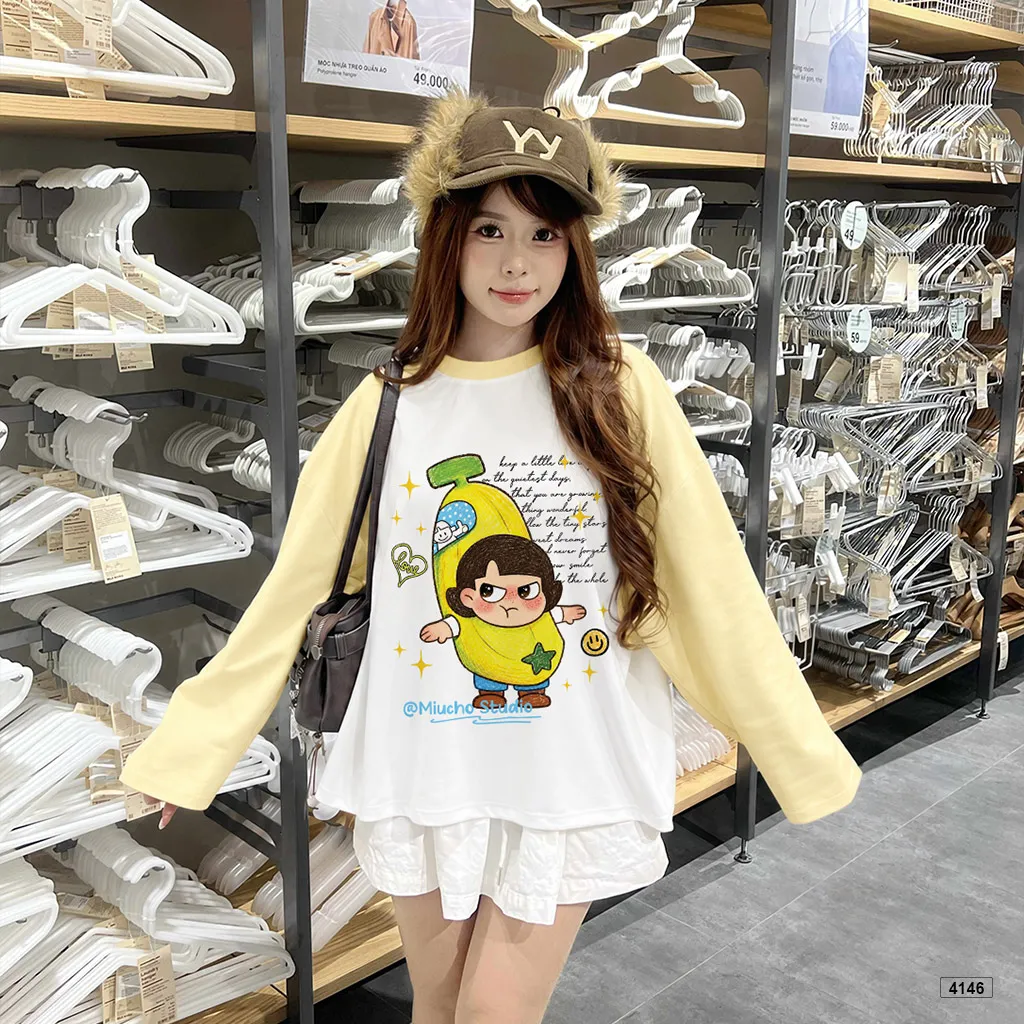 Áo thun tay dài form boxy phối tay Cartoon Miucho 4146_thumbnail_3
