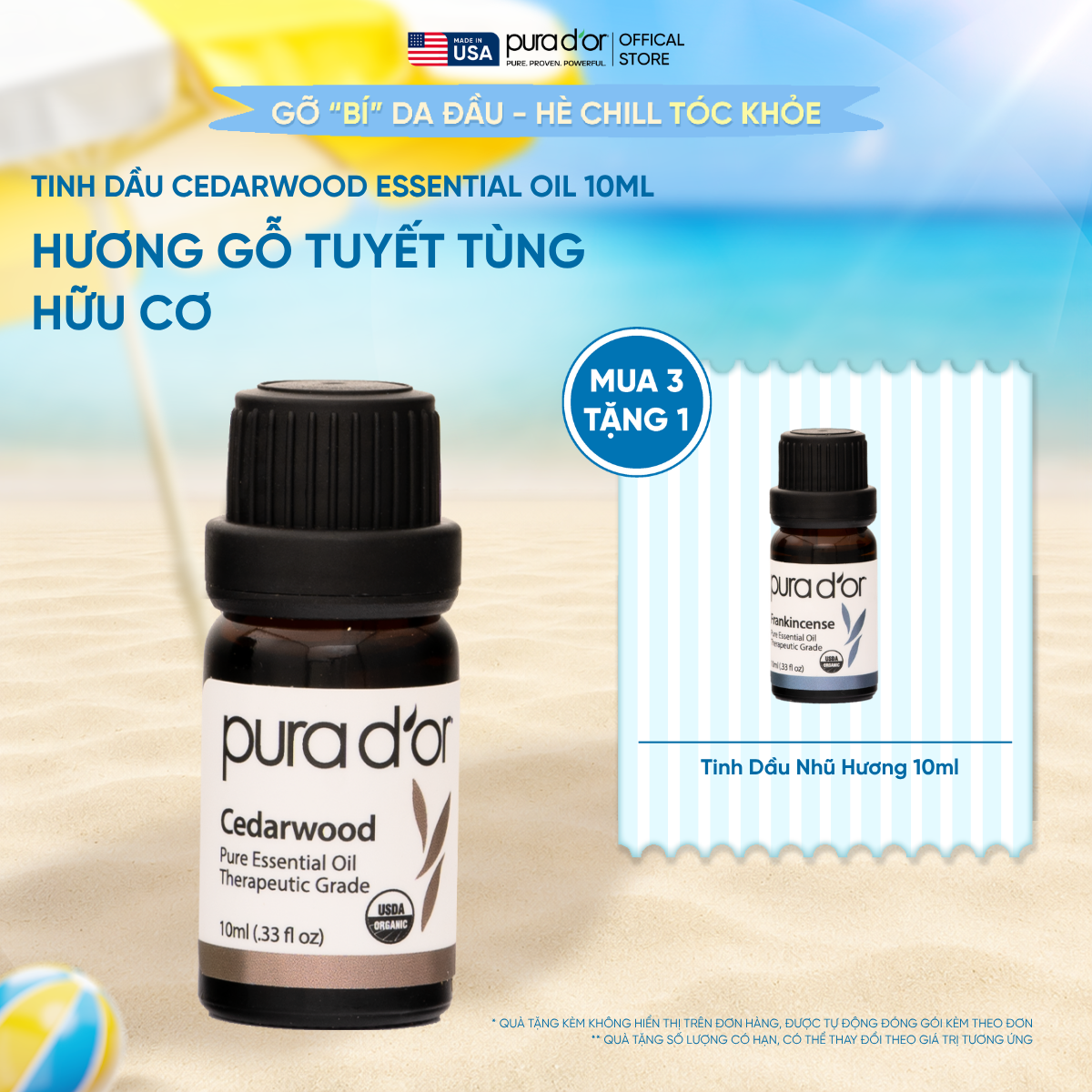 Tinh Dầu Gỗ Tuyết Tùng Hữu Cơ PURA D’OR Therapeutic Grade Cedarwood Essential Oil 10ml
