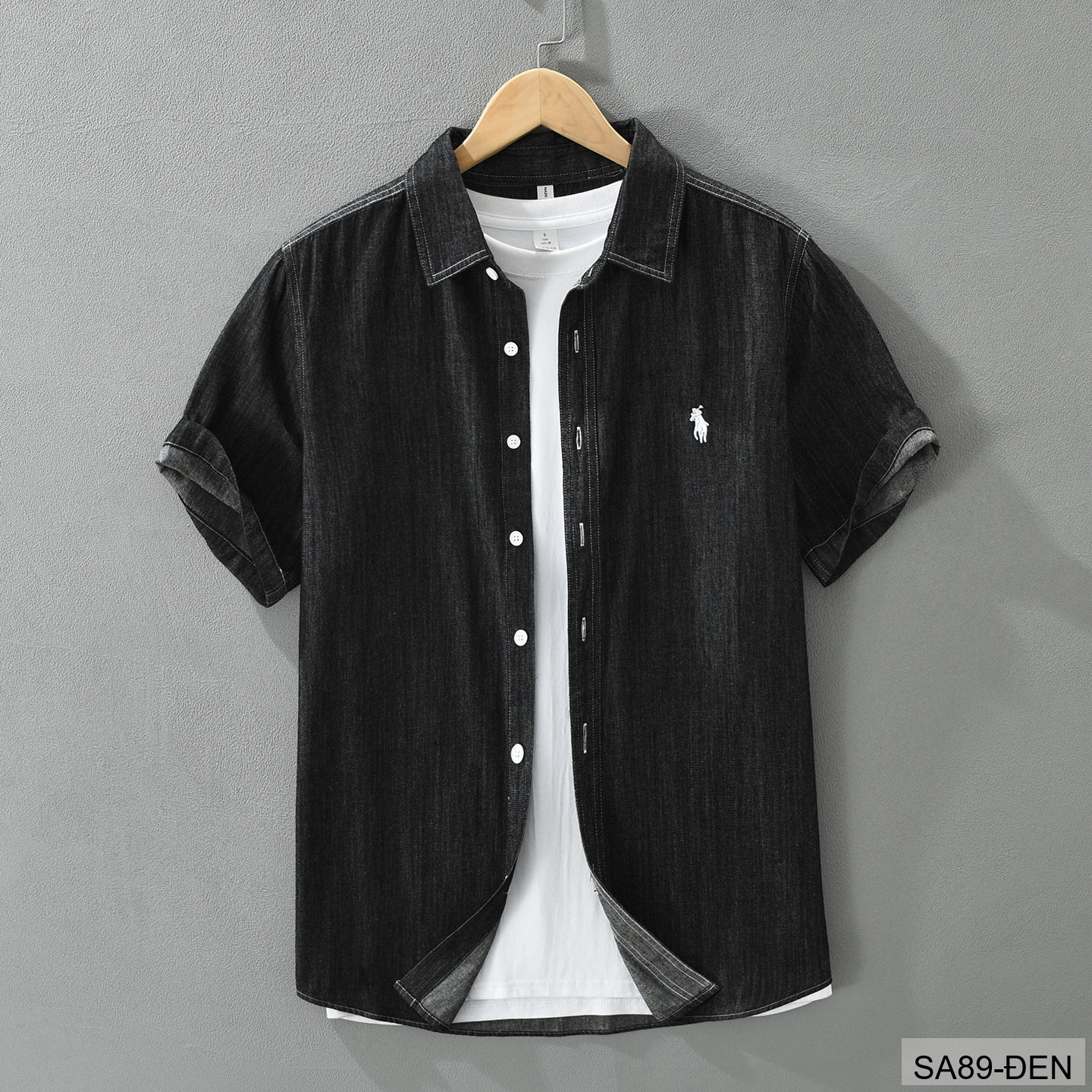 SA89 - Áo sơ mi denim nam tay ngắn phong cách Nhật Bản, chất cotton mềm mại, form rộng thoải mái_thumbnail_18
